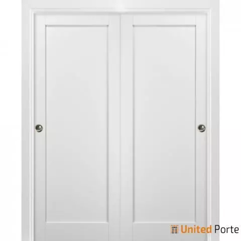 Sliding Closet Bypass Doors With Hardware Quadro 4111 White Silk Sturdy Rails Moldings Trims Set Kitchen Wooden Solid Bedroom Wardrobe Doors United Porte
