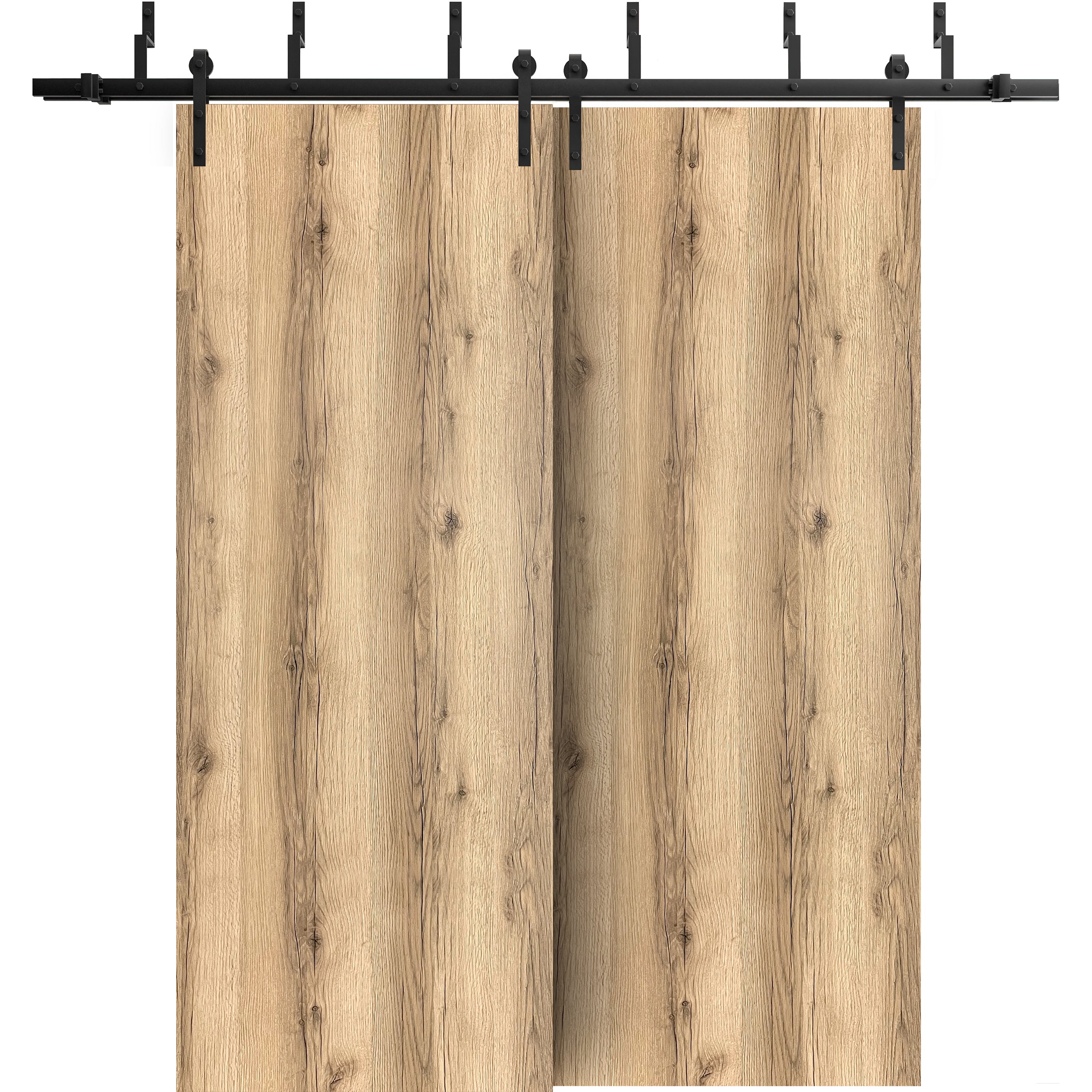 Barn Bypass Doors with 6.6ft Hardware | Planum 0010 Primed | Sturdy Heavy Duty Rails Kit Steel Set | Double Sliding Door-60" x 80" (2* 30x80) Oak