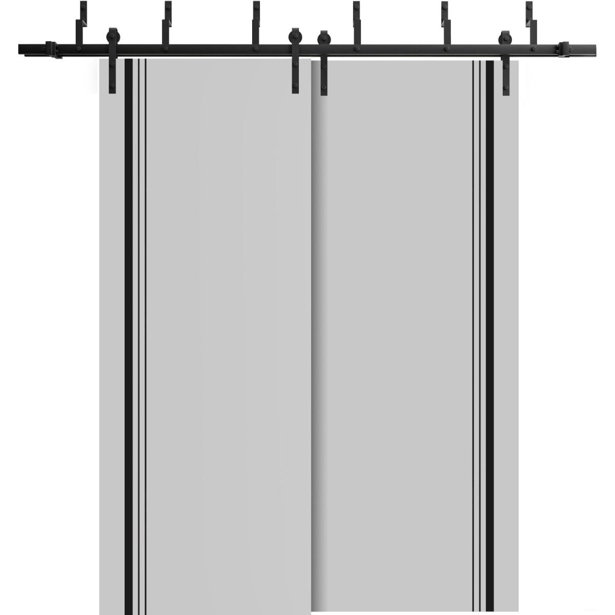 Barn Bypass Doors with 6.6ft Hardware | Planum 0011 Concrete and Aluminum Strips | Sturdy Heavy Duty Rails Kit Steel Set | Double Sliding Door-56" x 84" (2* 28x84) Matte Grey