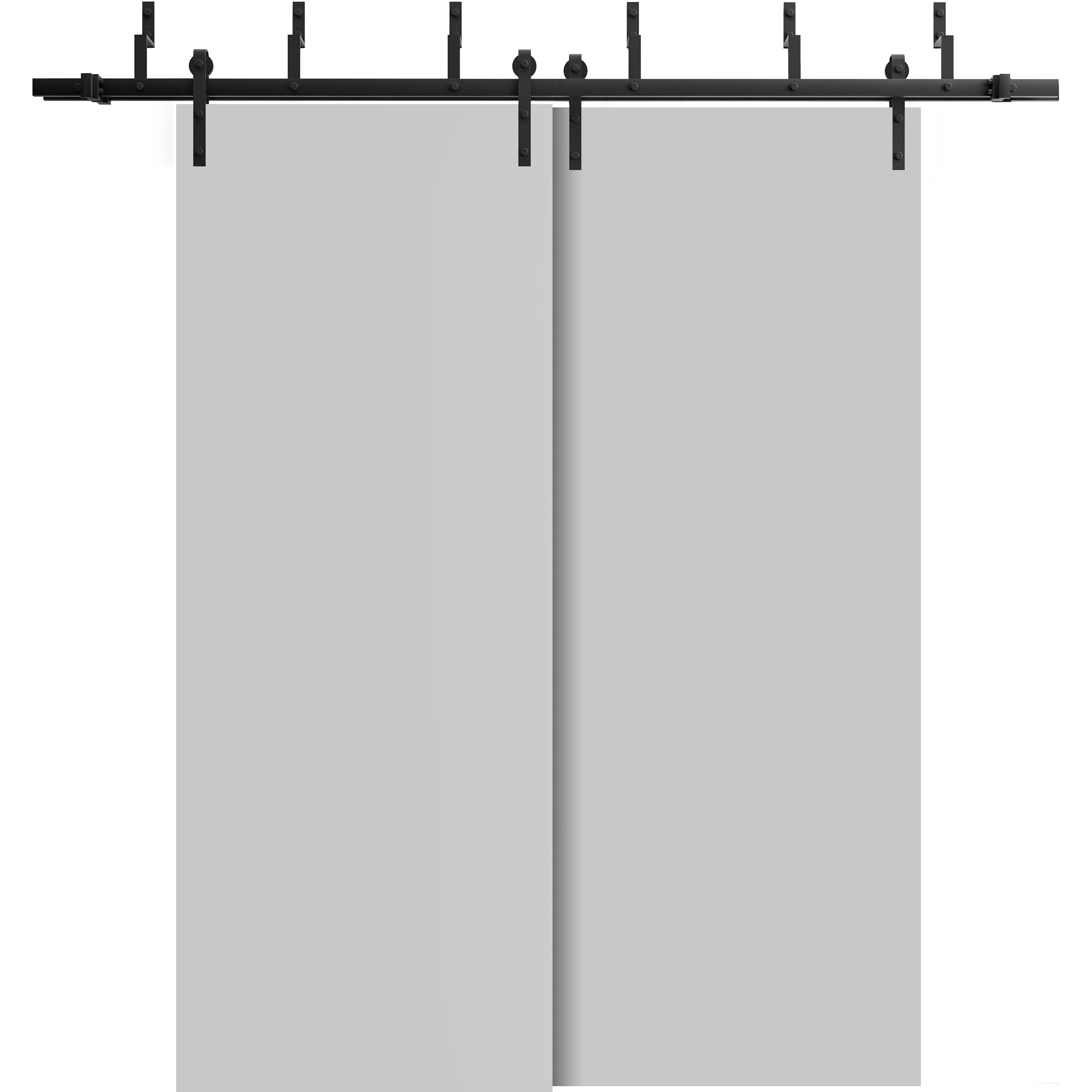 Barn Bypass Doors with 6.6ft Hardware | Planum 0010 Primed | Sturdy Heavy Duty Rails Kit Steel Set | Double Sliding Door-60" x 80" (2* 30x80) Matte Grey