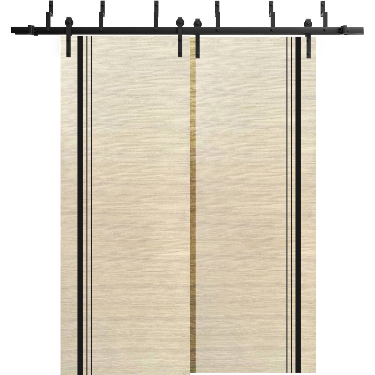 Barn Bypass Doors with 6.6ft Hardware | Planum 0011 Concrete and Aluminum Strips | Sturdy Heavy Duty Rails Kit Steel Set | Double Sliding Door-56" x 84" (2* 28x84) Natural Veneer