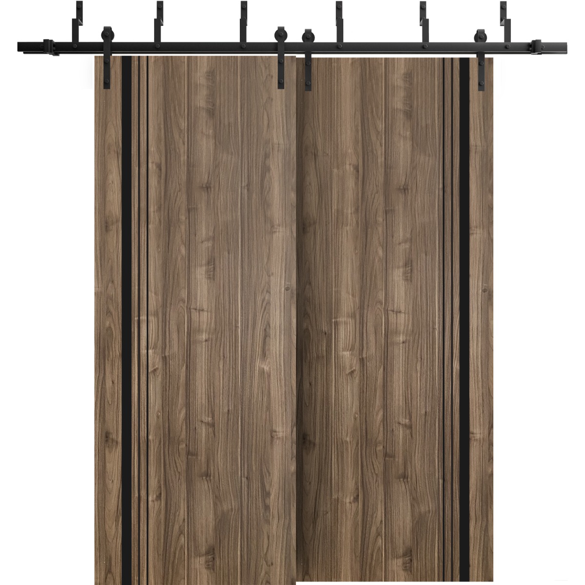 Barn Bypass Doors with 6.6ft Hardware | Planum 0011 Concrete and Aluminum Strips | Sturdy Heavy Duty Rails Kit Steel Set | Double Sliding Door-56" x 84" (2* 28x84) Walnut