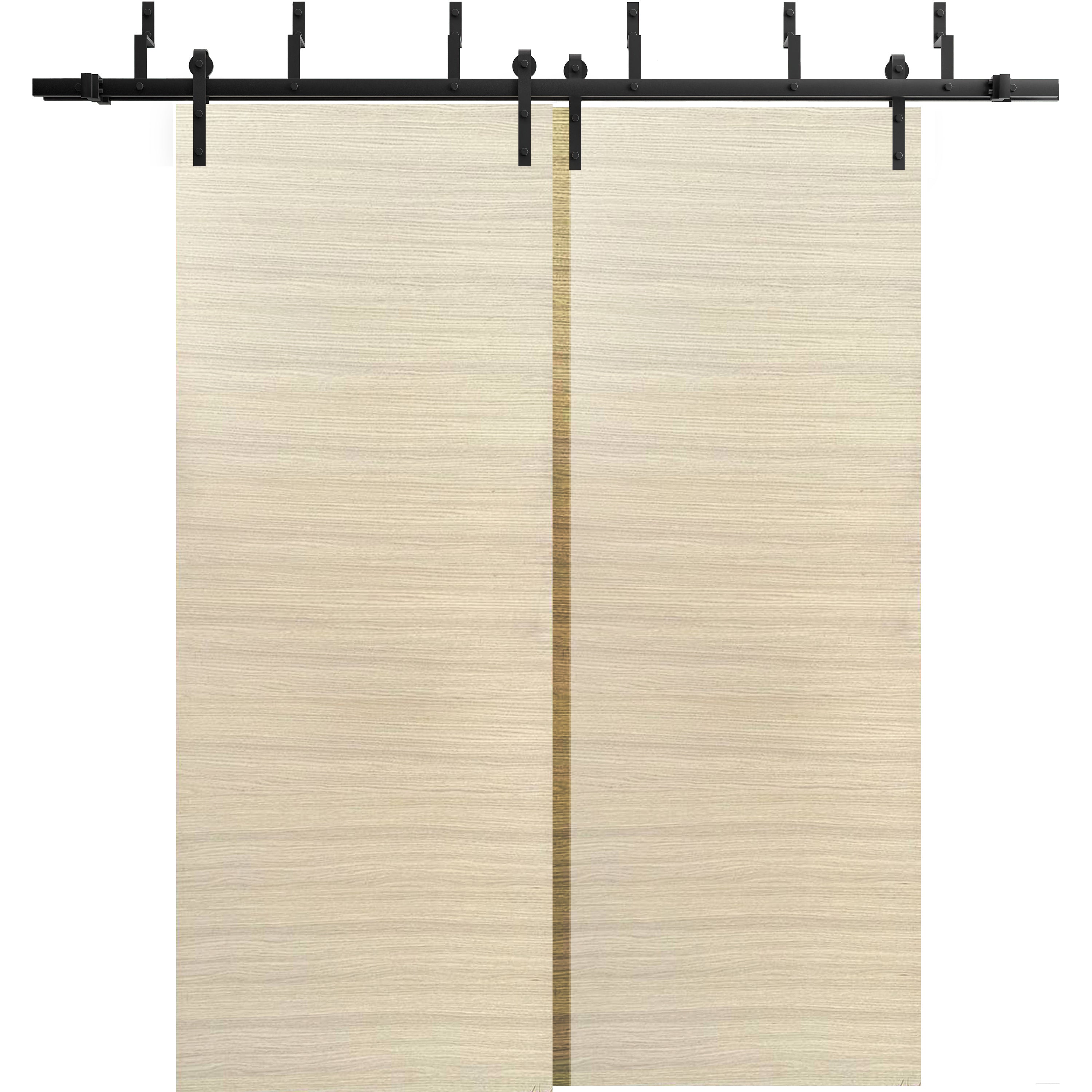 Barn Bypass Doors with 6.6ft Hardware | Planum 0010 Primed | Sturdy Heavy Duty Rails Kit Steel Set | Double Sliding Door-60" x 80" (2* 30x80) Natural Veneer