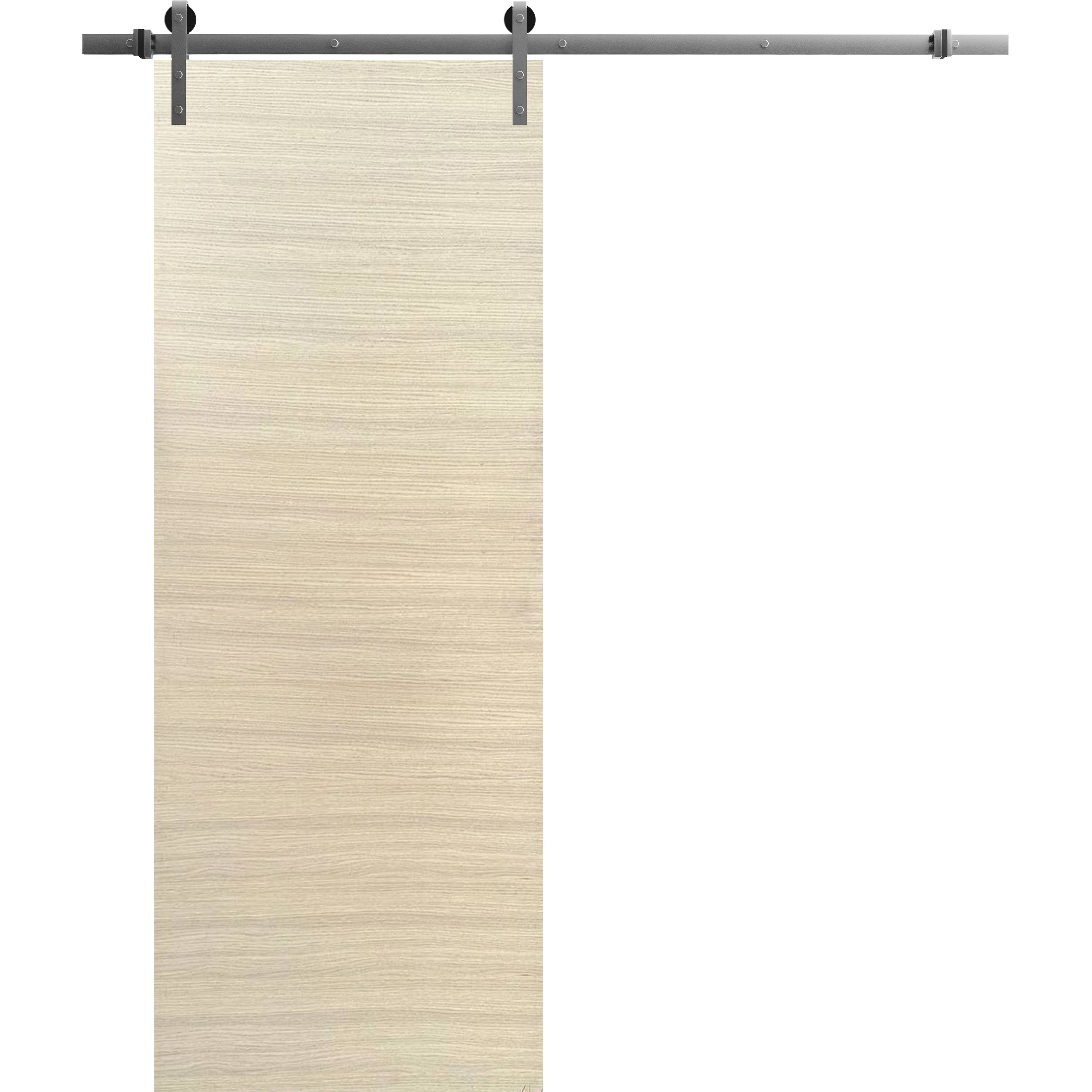 Sturdy Barn Door with Hardware | Planum 0010 White Silk | 6.6FT Rail Hangers Heavy Set | Modern Solid Panel Interior Doors Natural Veneer