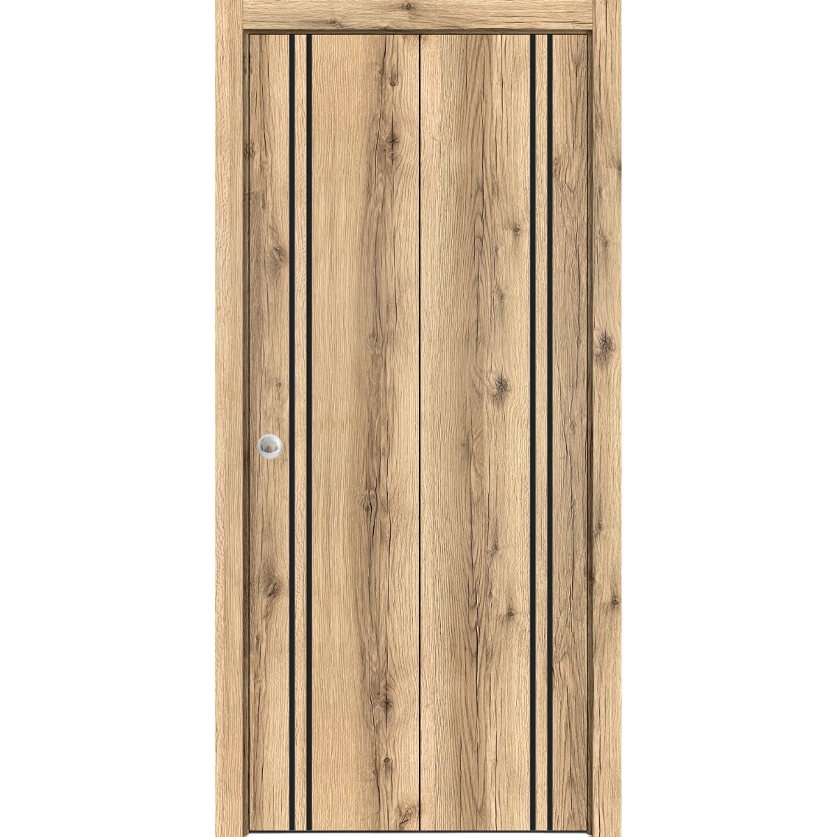 Sliding Closet Bi-fold Doors | Planum 0016 Concrete and Aluminum Strips | Sturdy Tracks Moldings Trims Hardware Set | Wood Solid Bedroom Wardrobe Doors Oak