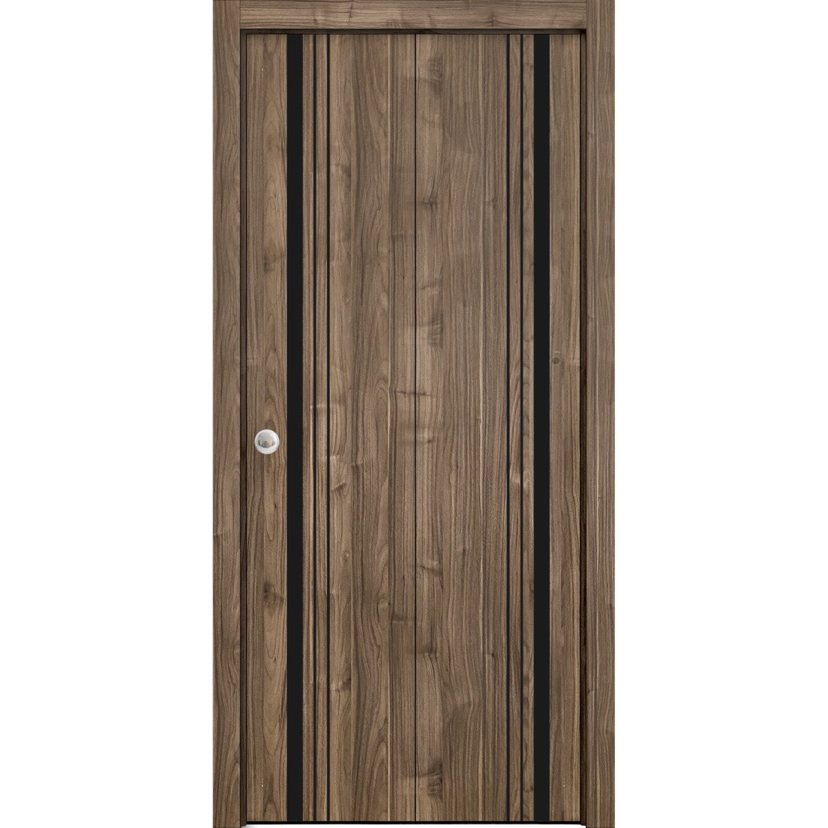 Sliding Closet Bi-fold Doors | Planum 0011 Natural Veneer and Aluminum Strips | Sturdy Tracks Moldings Trims Hardware Set | Wood Solid Bedroom Wardrobe Doors Walnut