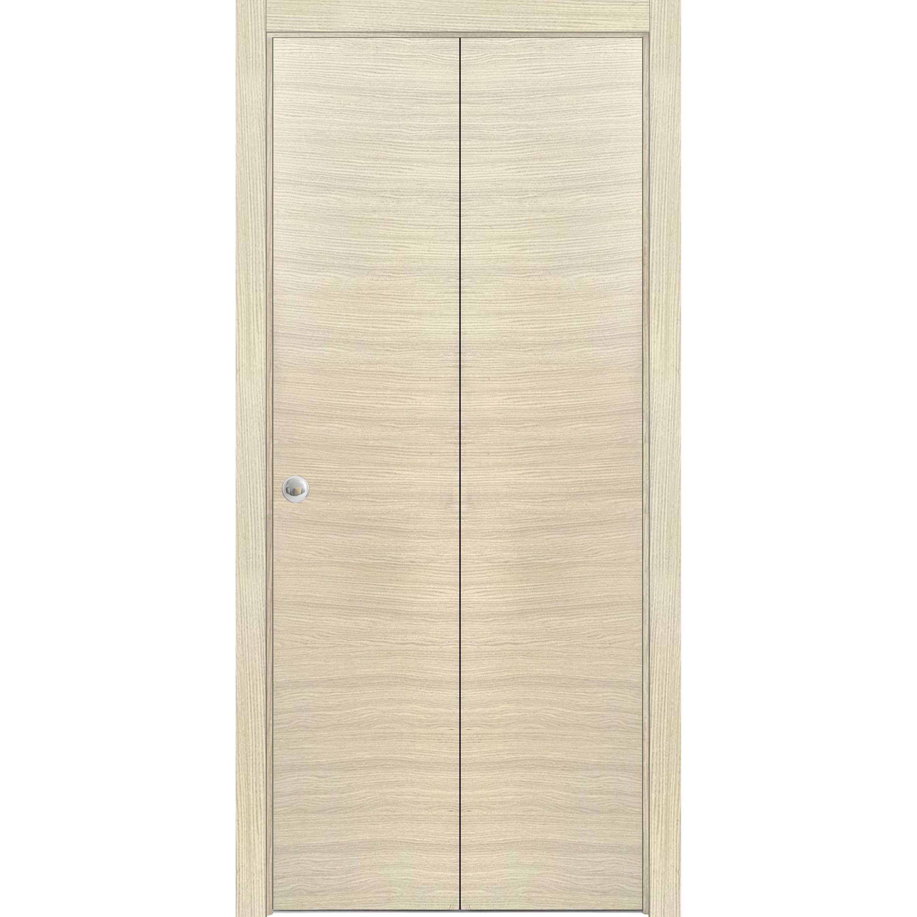 Sliding Closet Bi-fold Doors | Planum 0010 Walnut | Sturdy Tracks Moldings Trims Hardware Set | Wood Solid Bedroom Wardrobe Doors  Natural Veneer