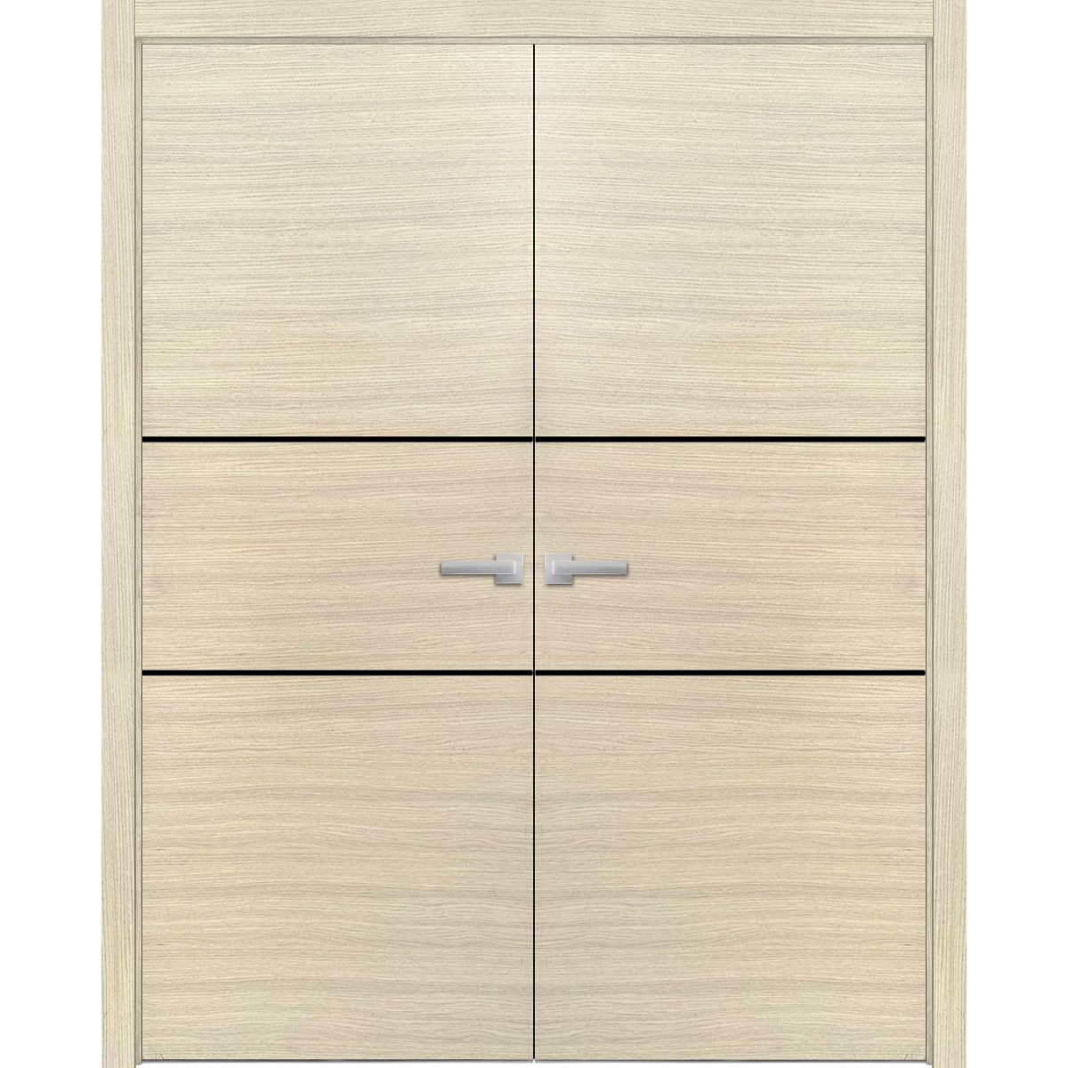 Solid French Double Doors | Planum 0014 Natural Veneer and Aluminum Strips | Wood Solid Panel Frame Trims | Closet Bedroom Sturdy Doors -48" x 96" (2* 24x96) Natural Veneer