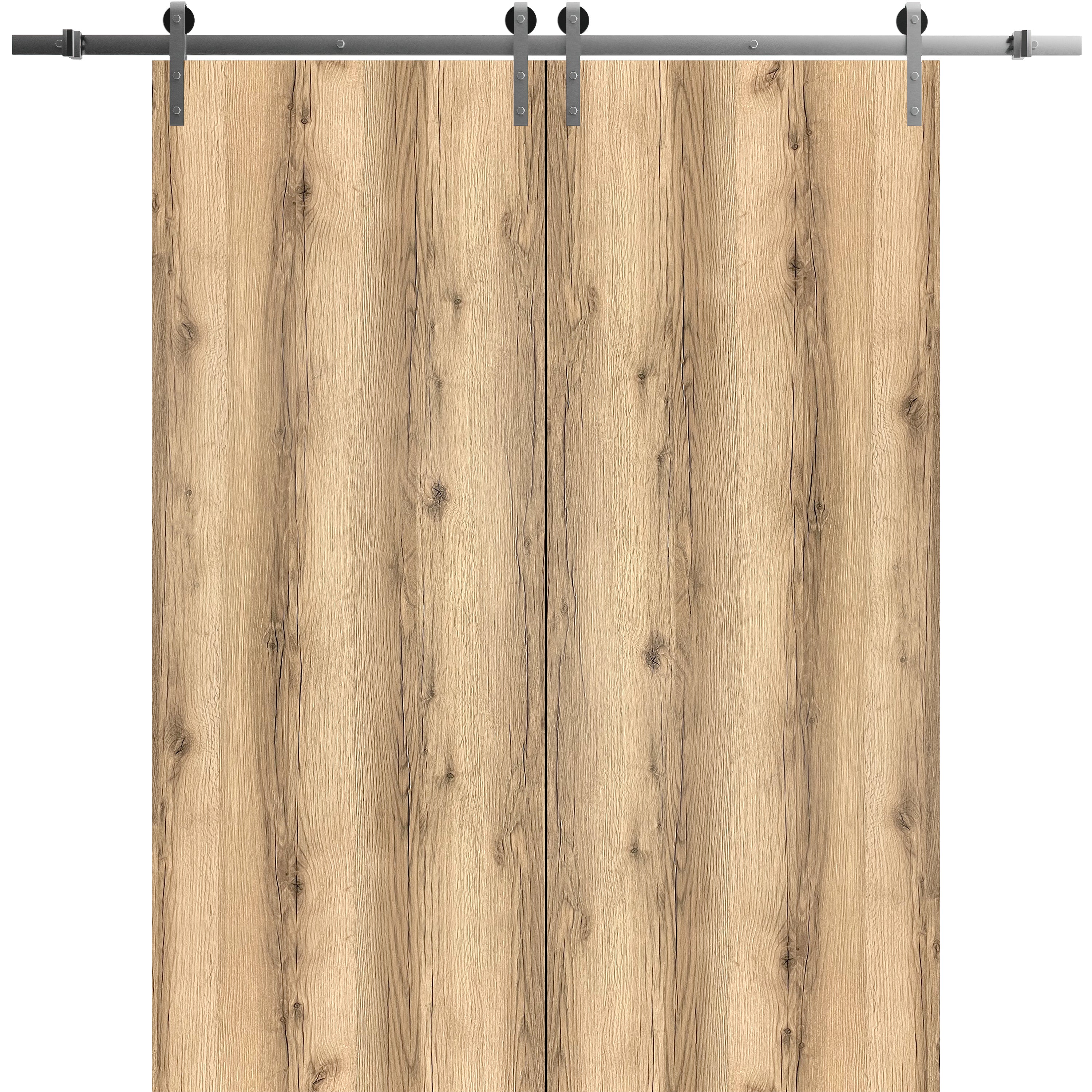 Sliding Double Barn Doors with Hardware | Planum 0010 Natural Veneer | 13FT Rail Hangers Sturdy Set | Modern Solid Panel Interior Hall Bedroom Bathroom Door-48" x 84" (2* 24x84) Oak