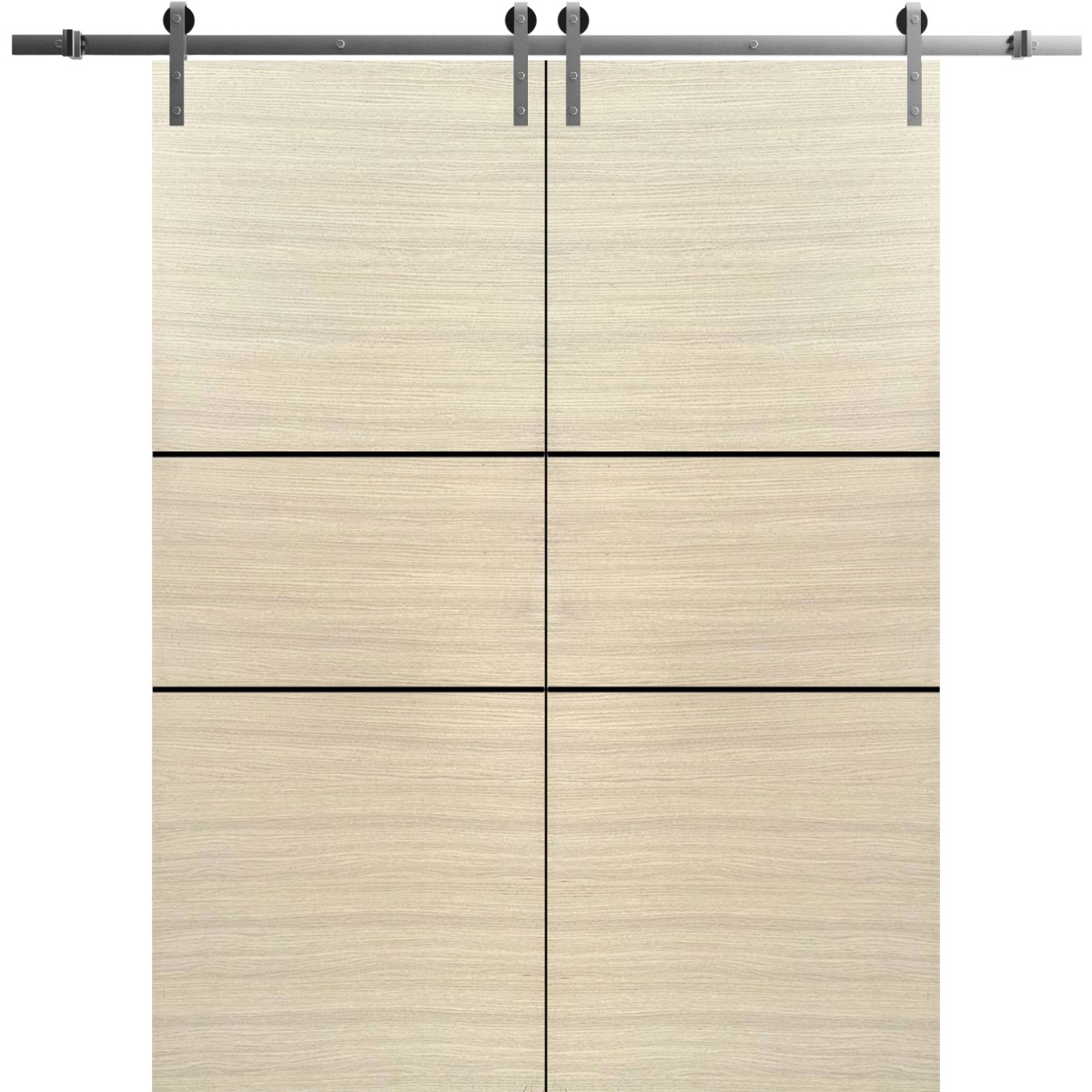Sliding Double Barn Doors with Hardware | Planum 0014 Natural Veneer and Aluminum Strips | 13FT Rail Hangers Sturdy Set | Modern Solid Panel Interior Hall Bedroom Bathroom Door-84" x 84" (2* 42x96) Natural Veneer