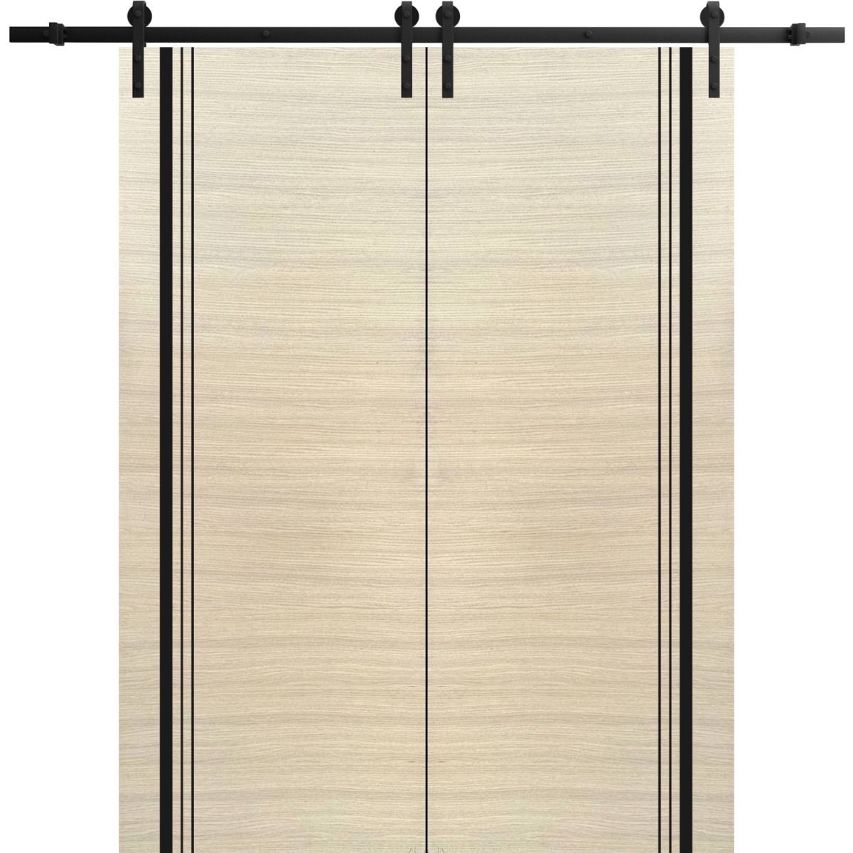 Sliding Double Barn Doors with Hardware | Planum 0011 Walnut and Aluminum Strips | 13FT Rail Hangers Sturdy Set | Modern Solid Panel Interior Hall Bedroom Bathroom Door Natural Veneer