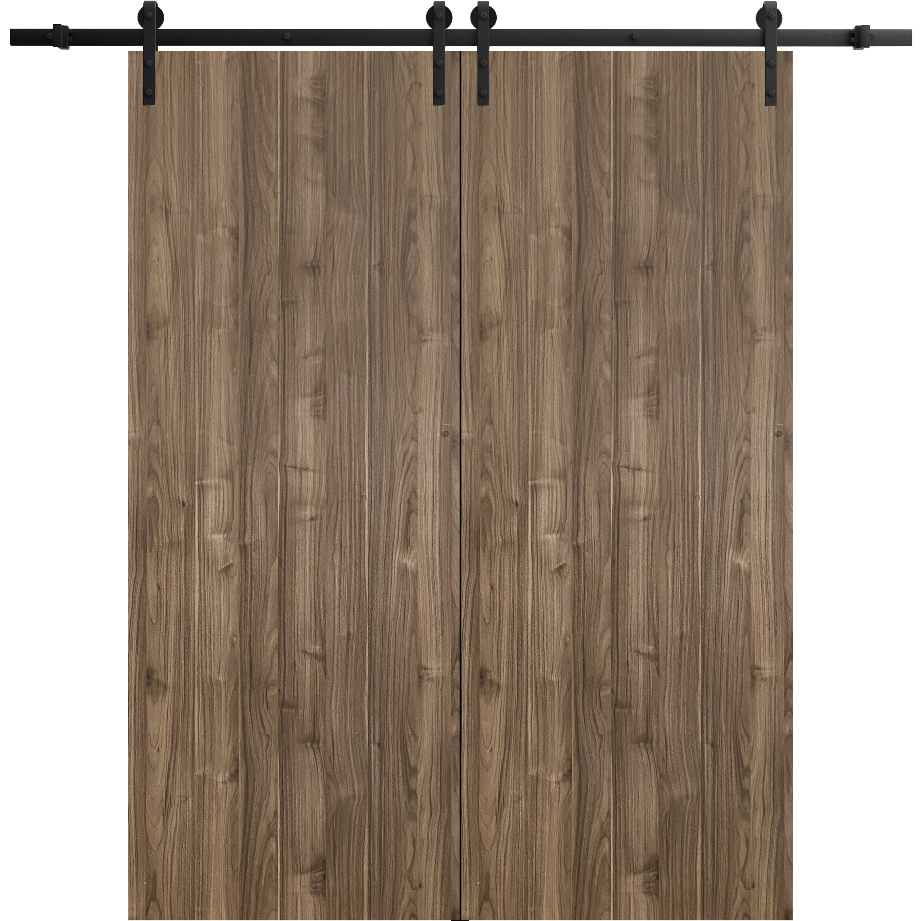 Sliding Double Barn Doors with Hardware | Planum 0010 Matte Grey | 13FT Rail Hangers Sturdy Set | Modern Solid Panel Interior Hall Bedroom Bathroom Door-84" x 84" (2* 42x84) Walnut