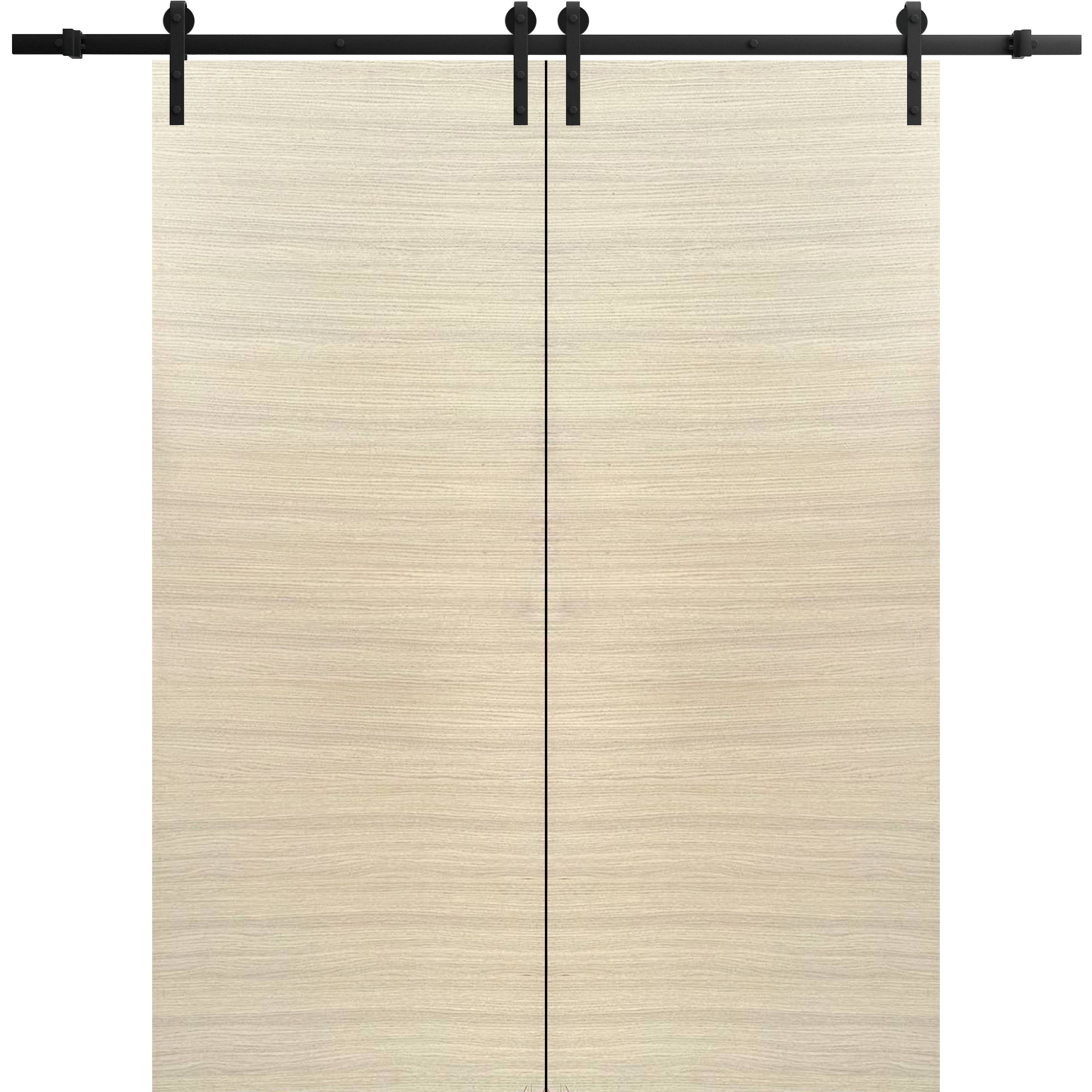 Sliding Double Barn Doors with Hardware | Planum 0010 Matte Grey | 13FT Rail Hangers Sturdy Set | Modern Solid Panel Interior Hall Bedroom Bathroom Door-84" x 84" (2* 42x84) Natural Veneer