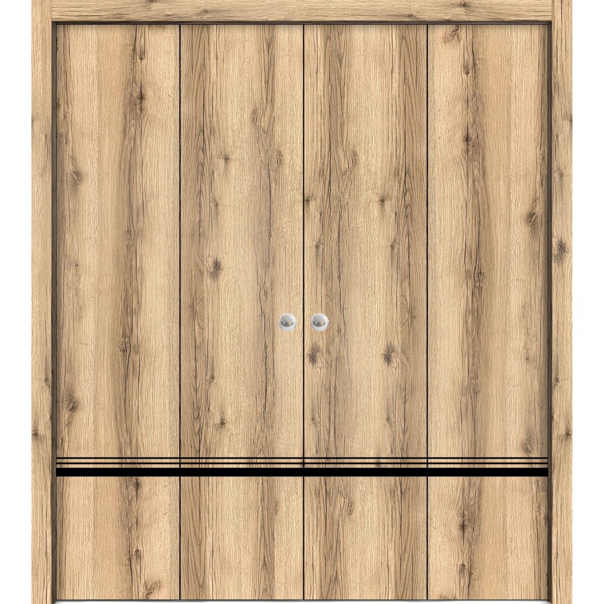 Sliding Closet Double Bi-fold Doors | Planum 0012 Ginger Ash and Aluminum Strips | Sturdy Tracks Moldings Trims Hardware Set | Wood Solid Bedroom Wardrobe Doors Oak