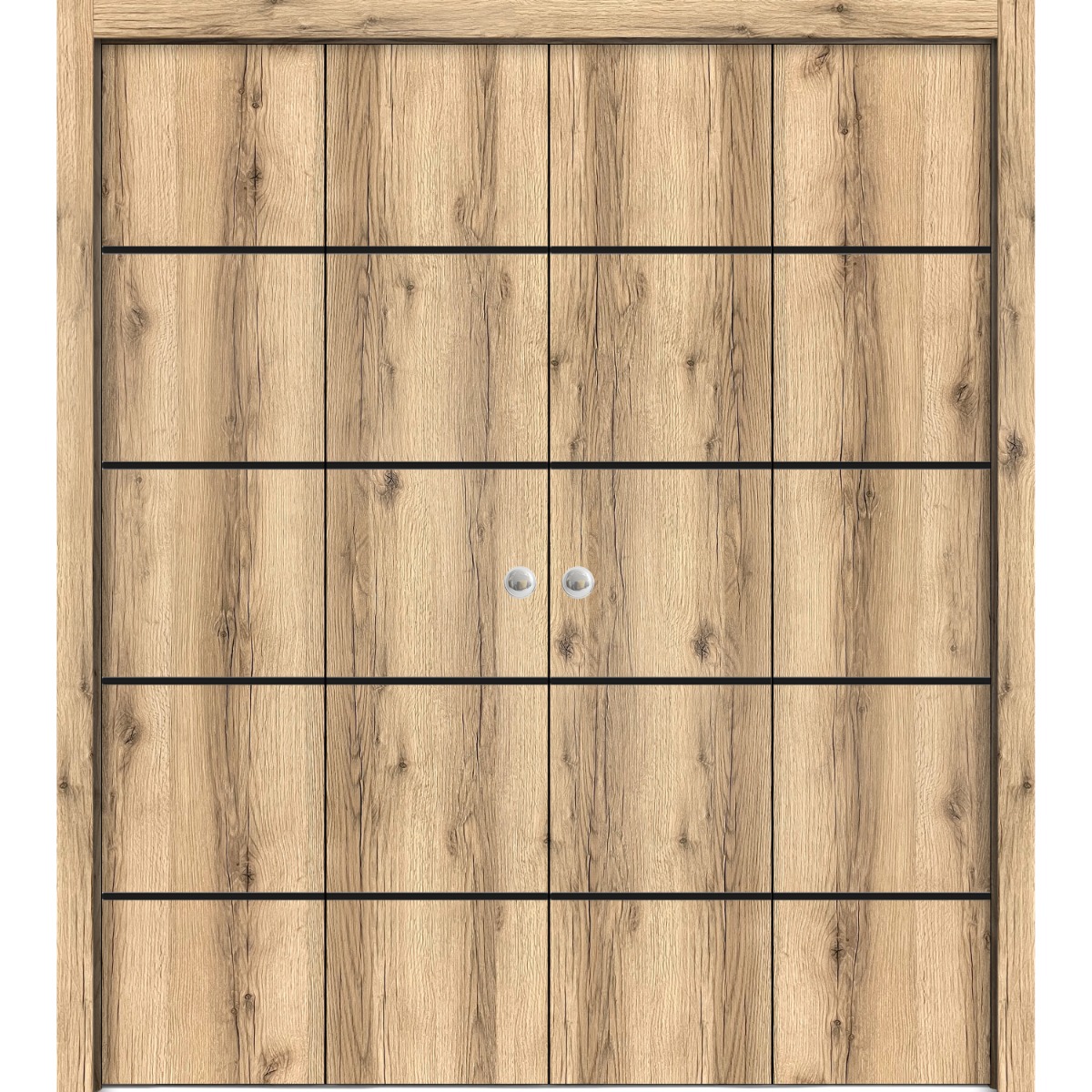Sliding Closet Double Bi-fold Doors | Planum 0015 Concrete and Aluminum Strips | Sturdy Tracks Moldings Trims Hardware Set | Wood Solid Bedroom Wardrobe Doors Oak