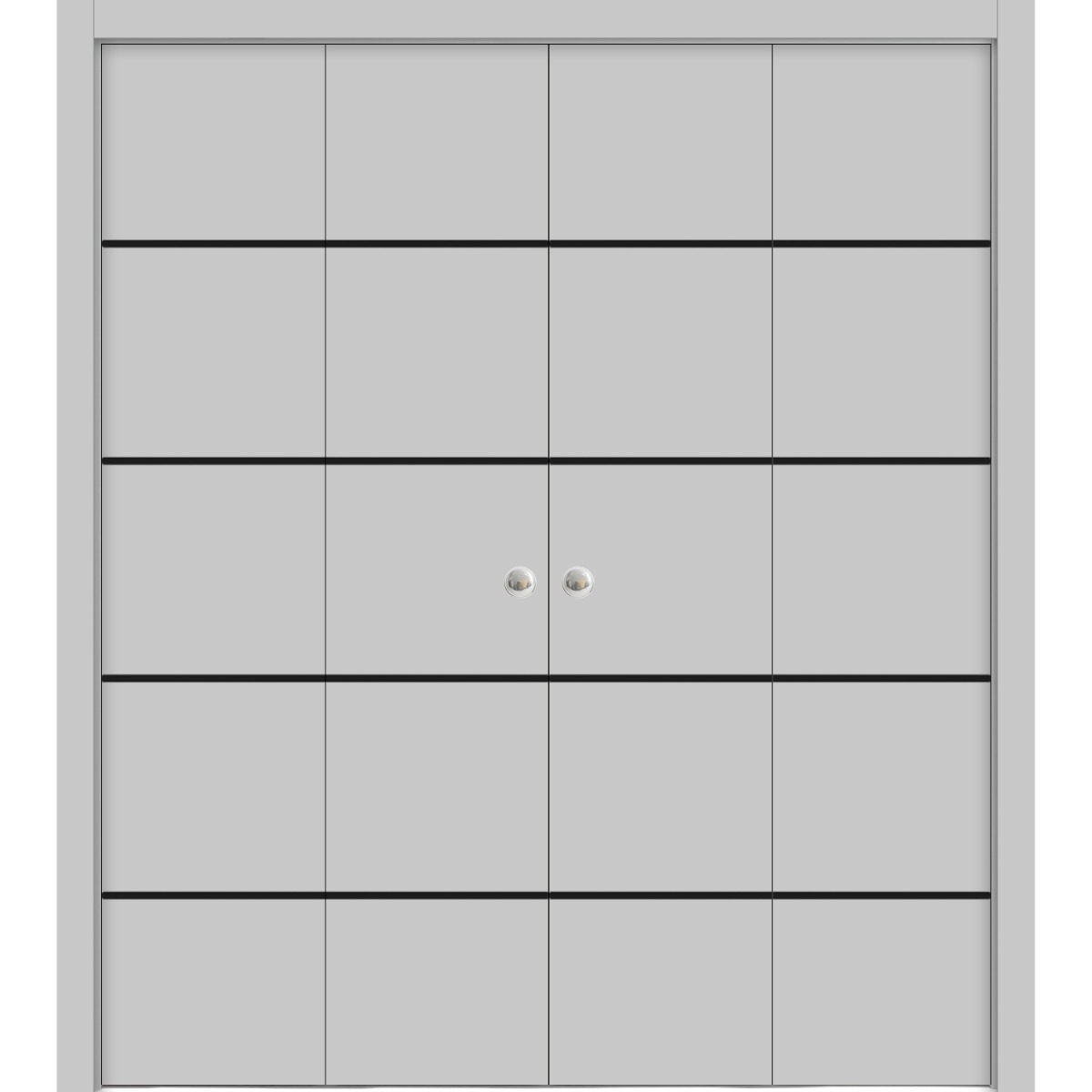 Sliding Closet Double Bi-fold Doors | Planum 0015 Concrete and Aluminum Strips | Sturdy Tracks Moldings Trims Hardware Set | Wood Solid Bedroom Wardrobe Doors Matte Grey