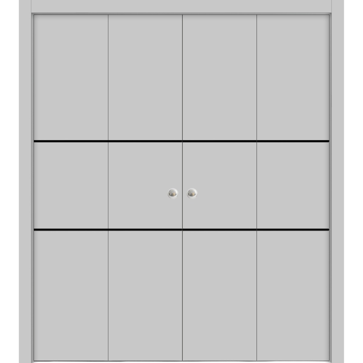 Sliding Closet Double Bi-fold Doors | Planum 0014 Matte Grey and Aluminum Strips | Sturdy Tracks Moldings Trims Hardware Set | Wood Solid Bedroom Wardrobe Doors Matte Grey