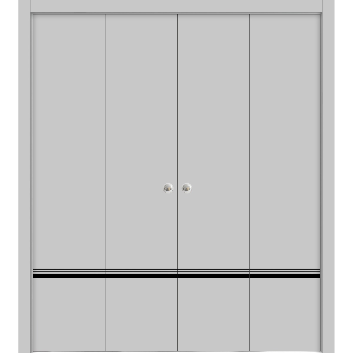 Sliding Closet Double Bi-fold Doors | Planum 0012 Ginger Ash and Aluminum Strips | Sturdy Tracks Moldings Trims Hardware Set | Wood Solid Bedroom Wardrobe Doors White