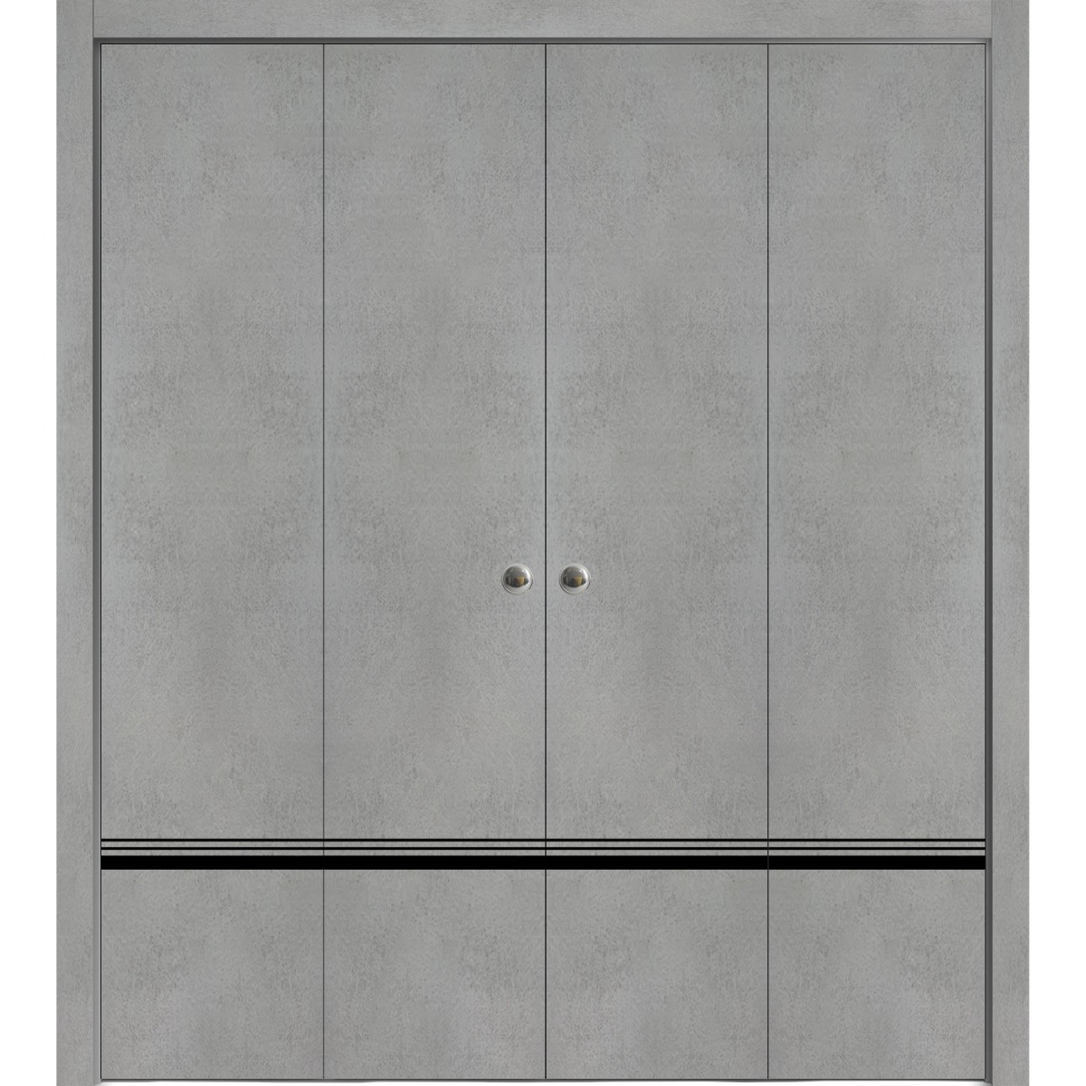 Sliding Closet Double Bi-fold Doors | Planum 0012 Ginger Ash and Aluminum Strips | Sturdy Tracks Moldings Trims Hardware Set | Wood Solid Bedroom Wardrobe Doors Concrete