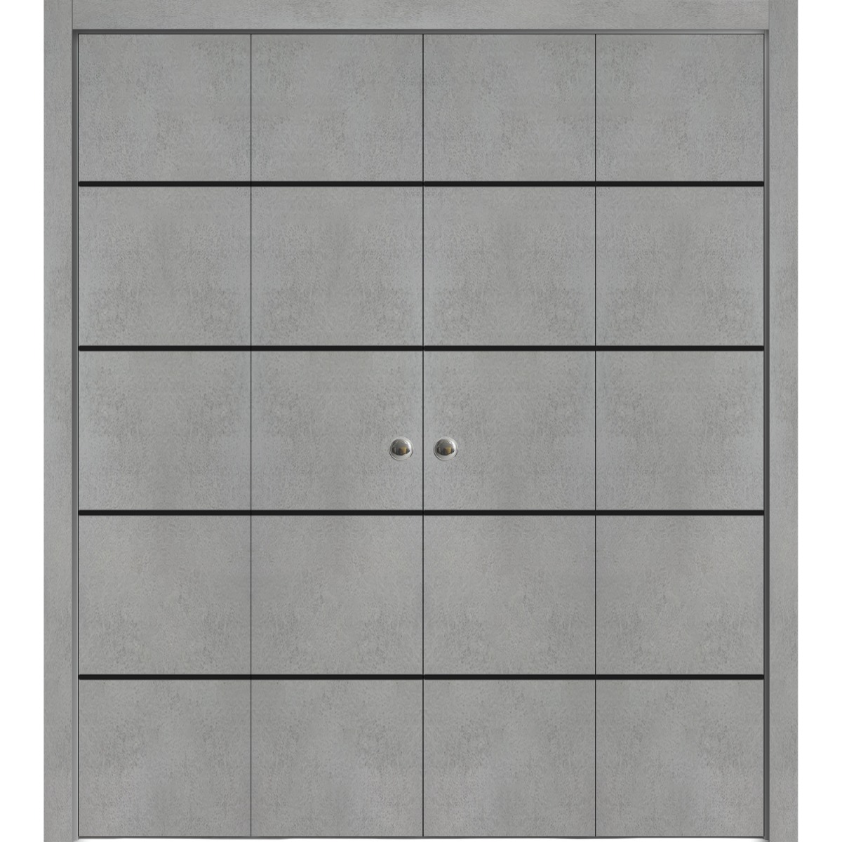 Sliding Closet Double Bi-fold Doors | Planum 0015 Concrete and Aluminum Strips | Sturdy Tracks Moldings Trims Hardware Set | Wood Solid Bedroom Wardrobe Doors Concrete