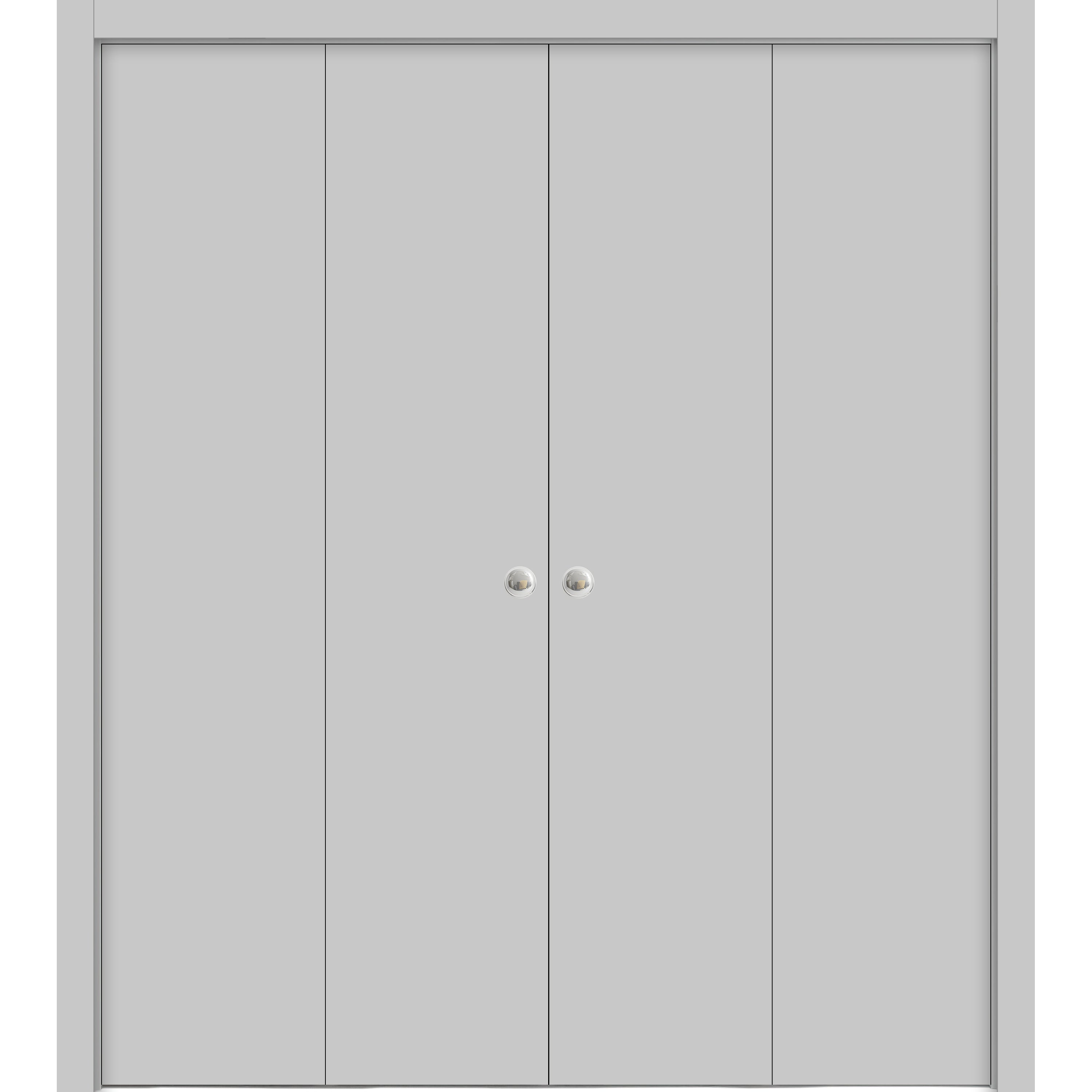 Sliding Closet Double Bi-fold Doors | Planum 0010 Primed | Sturdy Tracks Moldings Trims Hardware Set | Wood Solid Bedroom Wardrobe Doors  White