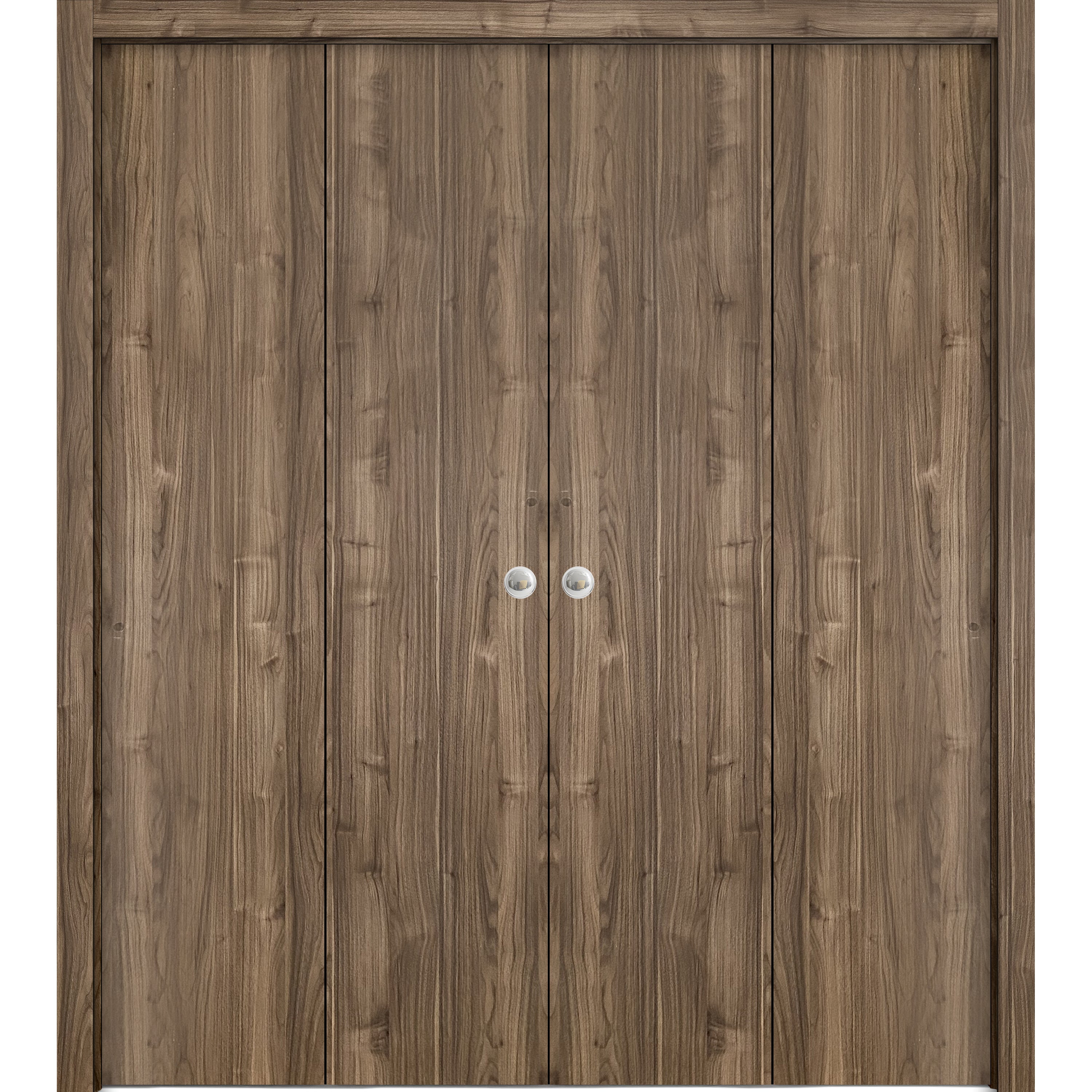 Sliding Closet Double Bi-fold Doors | Planum 0010 Primed | Sturdy Tracks Moldings Trims Hardware Set | Wood Solid Bedroom Wardrobe Doors  Walnut
