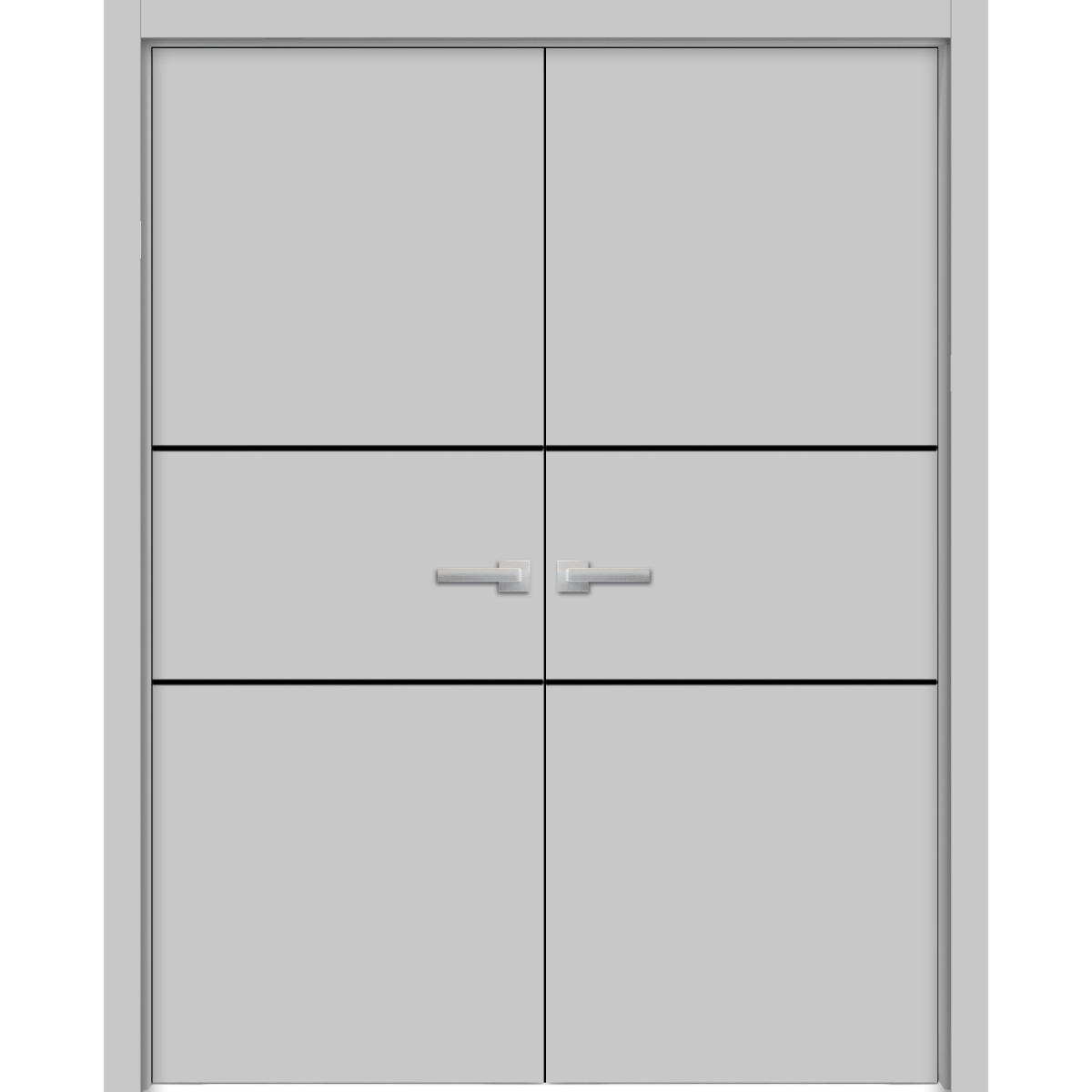 Solid French Double Doors | Planum 0014 Natural Veneer and Aluminum Strips | Wood Solid Panel Frame Trims | Closet Bedroom Sturdy Doors -48" x 96" (2* 24x96) Matte Grey