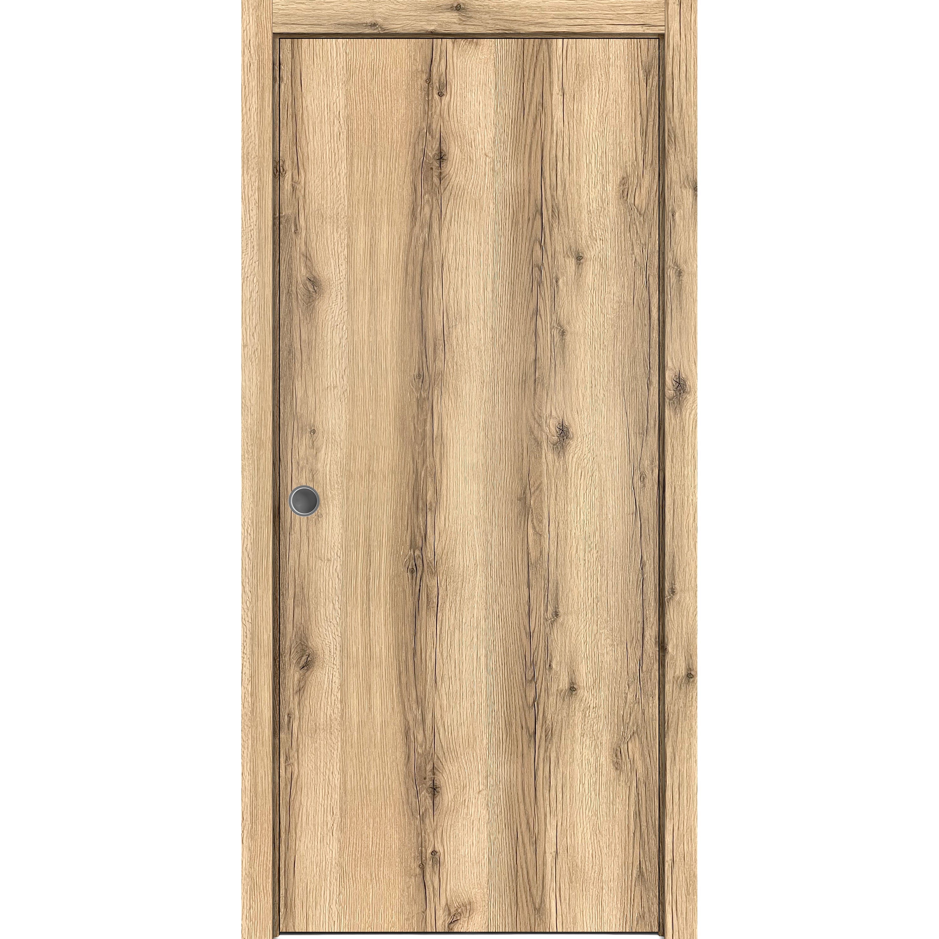 Sliding French Pocket Door with | Planum 0010 Primed | Kit Trims Rail Hardware | Solid Wood Interior Bedroom Sturdy Doors Oak