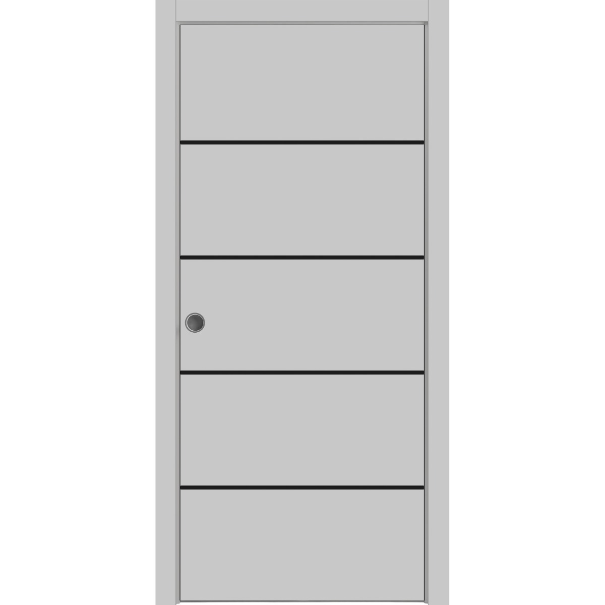 Sliding French Pocket Door with | Planum 0015 Walnut and Aluminum Strips | Kit Trims Rail Hardware | Solid Wood Interior Bedroom Sturdy Doors Matte Grey