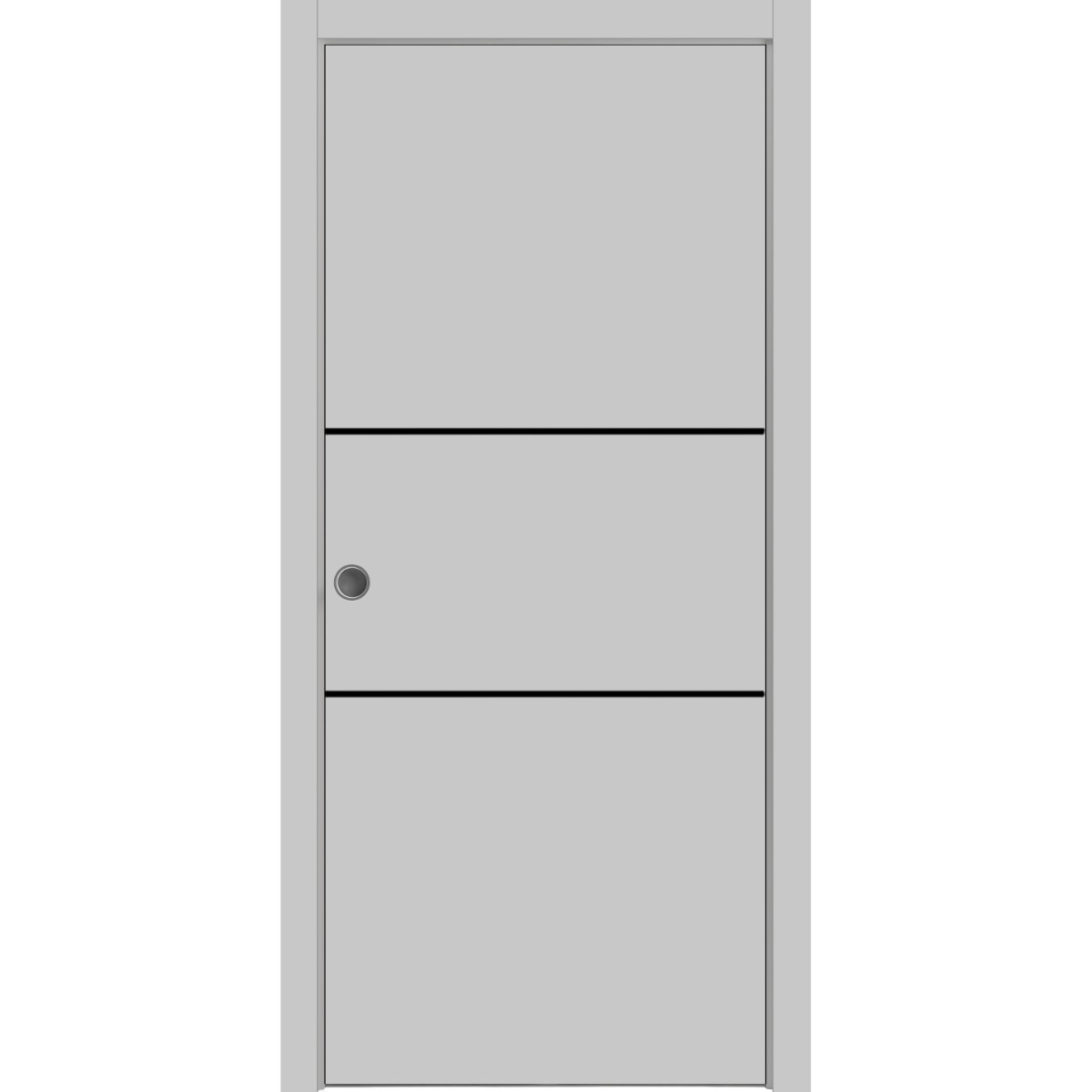 Sliding French Pocket Door with | Planum 0014 Natural Veneer and Aluminum Strips | Kit Trims Rail Hardware | Solid Wood Interior Bedroom Sturdy Doors-18" x 96" Matte Grey