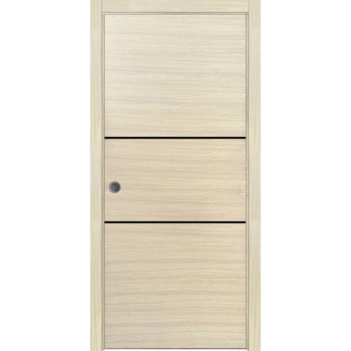 Sliding French Pocket Door with | Planum 0014 Natural Veneer and Aluminum Strips | Kit Trims Rail Hardware | Solid Wood Interior Bedroom Sturdy Doors-18" x 96" Natural Veneer