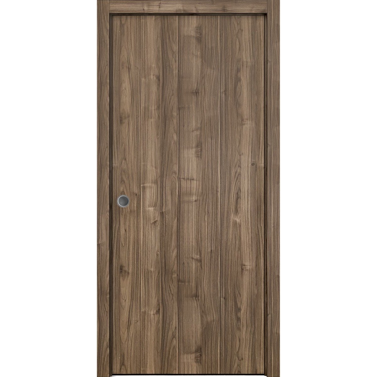 Sliding French Pocket Door with | Planum 0010 Primed | Kit Trims Rail Hardware | Solid Wood Interior Bedroom Sturdy Doors Walnut