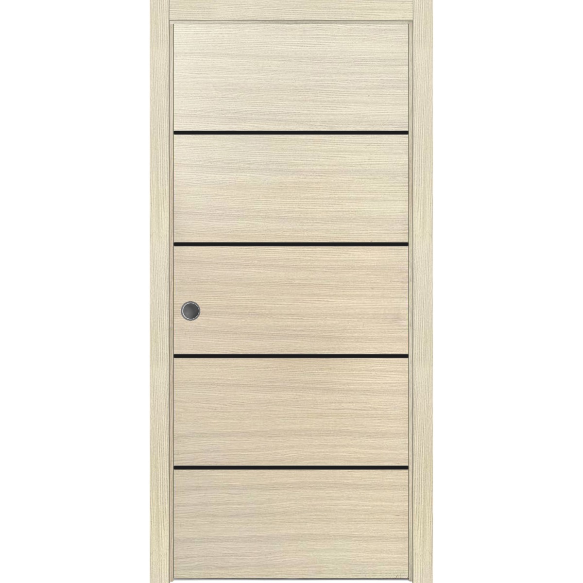 Sliding French Pocket Door with | Planum 0015 Walnut and Aluminum Strips | Kit Trims Rail Hardware | Solid Wood Interior Bedroom Sturdy Doors Natural Veneer