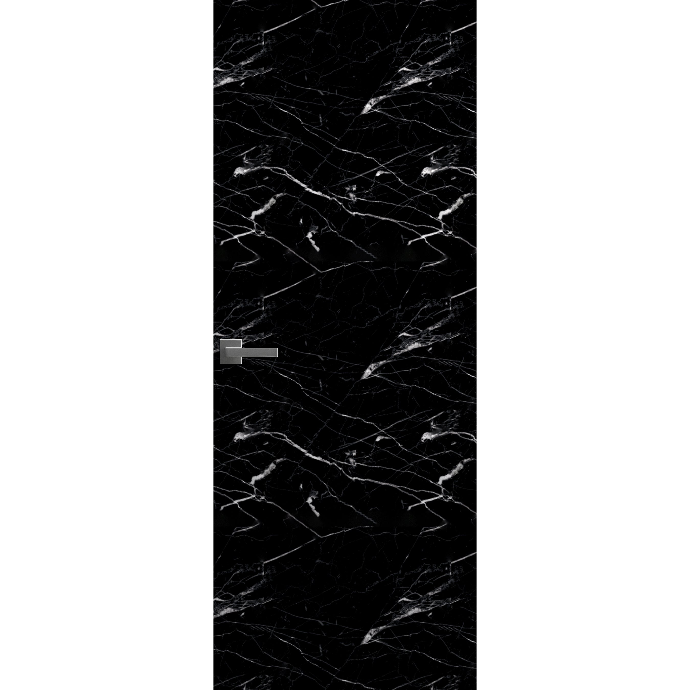 Invisible Solid Hidden Door with Handle | Planum 0010 Onyx with Silver Hidden Frame 32" x 80" Right-hand Inswing Silver Frame | Concealed Hinges Lock Handle | Modern Frameless Doors Nero Marquina