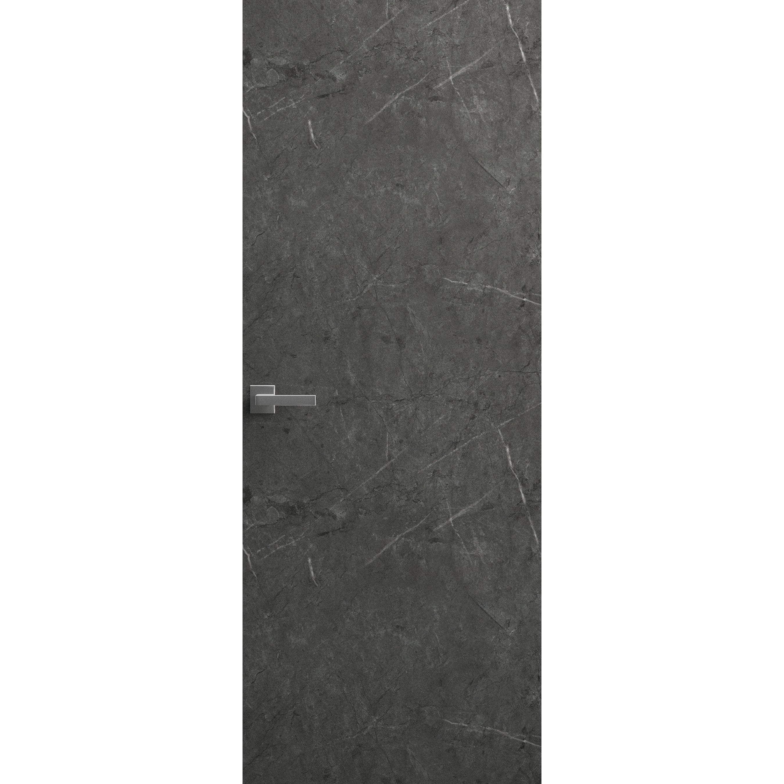 Invisible Solid Hidden Door with Handle | Planum 0010 Onyx with Silver Hidden Frame 32" x 80" Right-hand Inswing Silver Frame | Concealed Hinges Lock Handle | Modern Frameless Doors Pietra