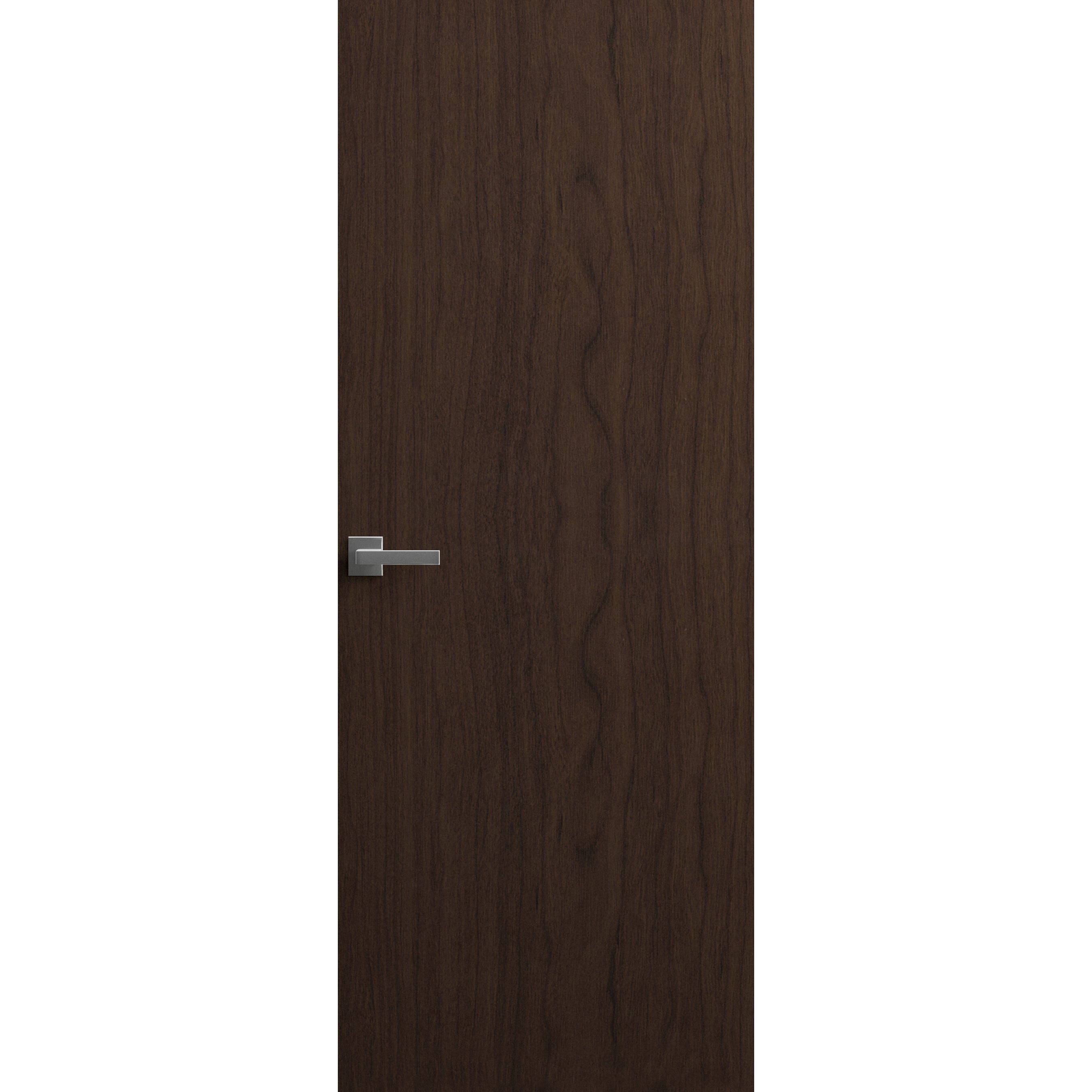 Invisible Solid Hidden Door with Handle | Planum 0010 Walnut with Silver Hidden Frame 24" x 80" Right-hand Outswing Silver Frame | Concealed Hinges Lock Handle | Modern Frameless Doors Noce