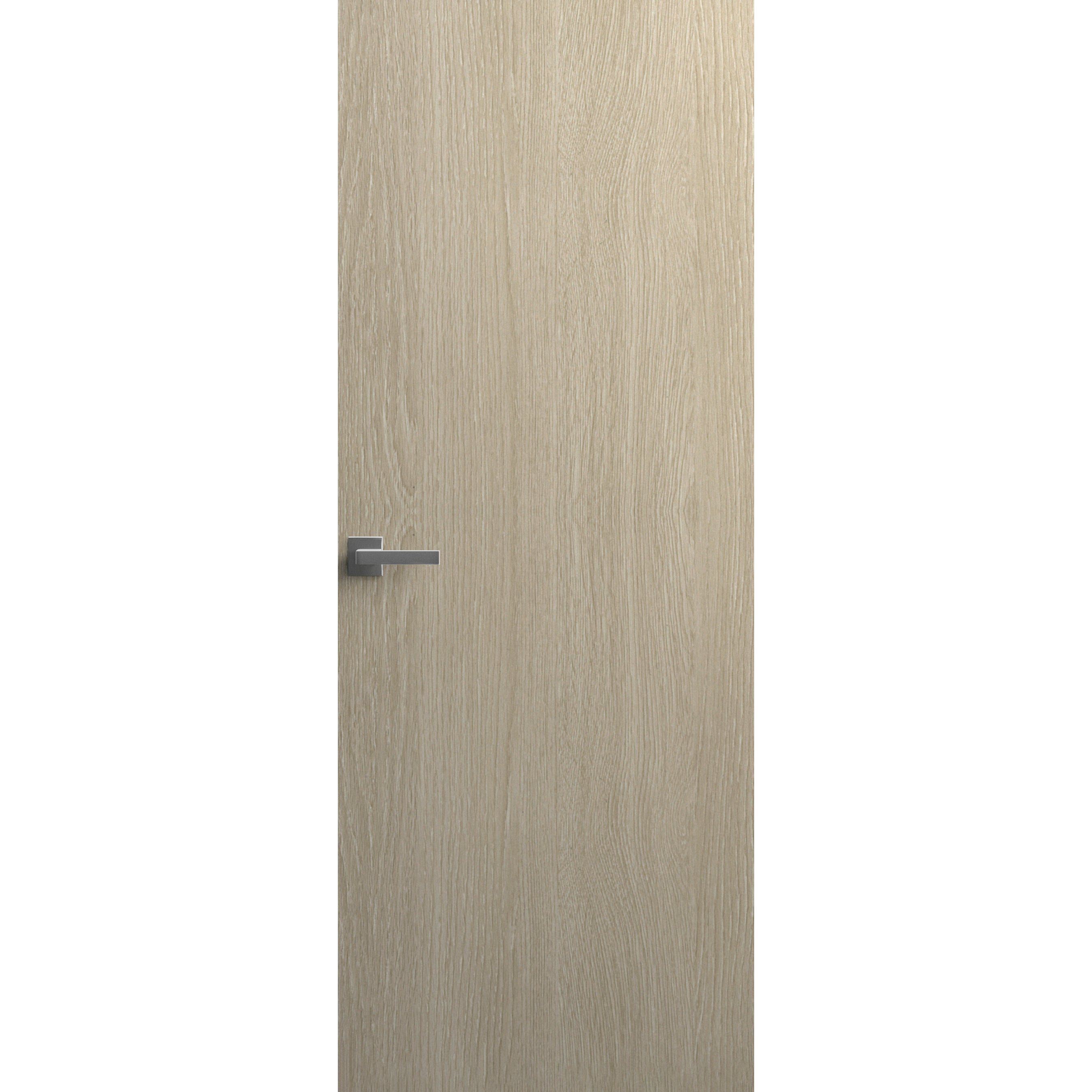 Invisible Solid Hidden Door with Handle | Planum 0010 Onyx with Silver Hidden Frame 32" x 80" Right-hand Inswing Silver Frame | Concealed Hinges Lock Handle | Modern Frameless Doors Oak