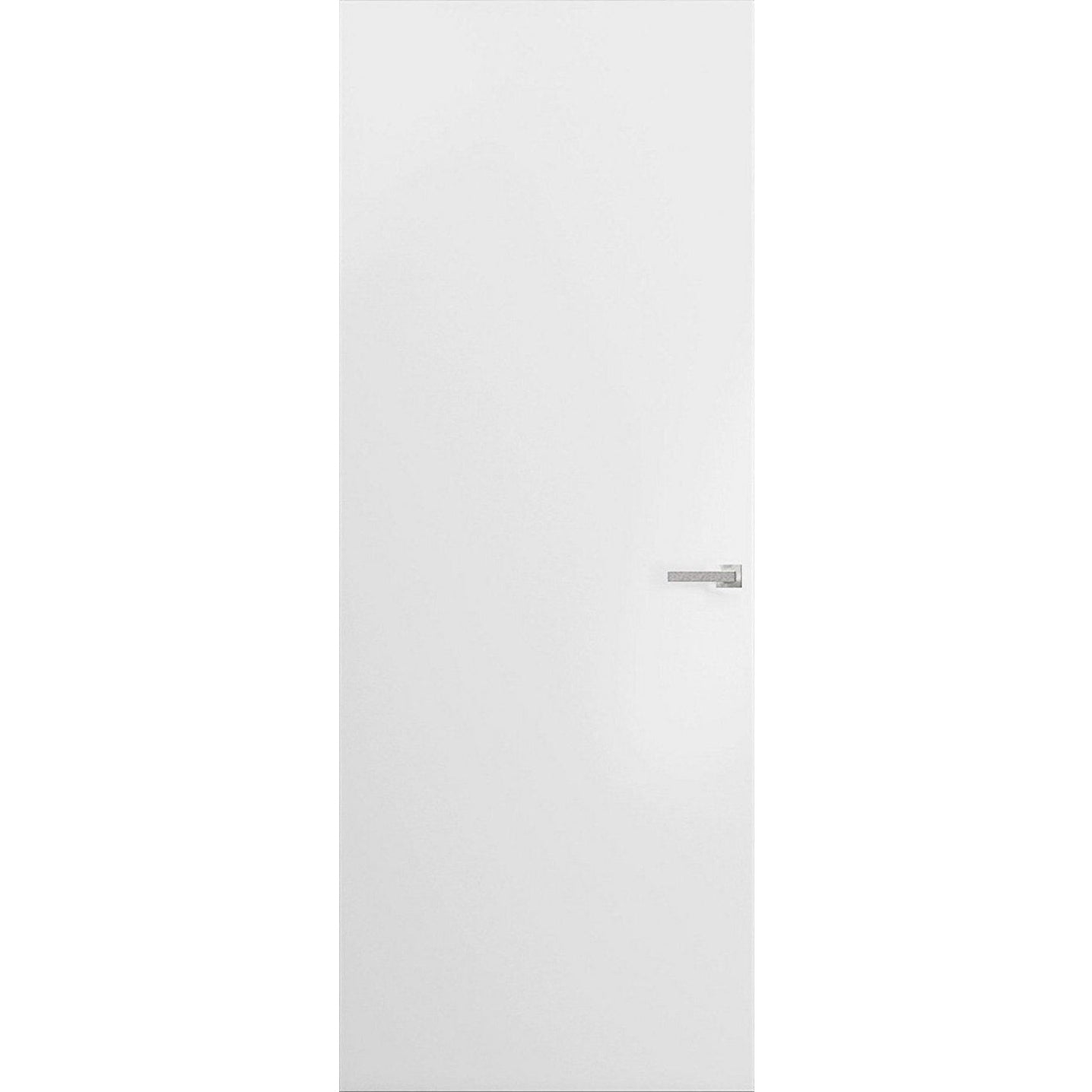 Invisible Solid Hidden Door with Handle | Planum 0010 Walnut with Silver Hidden Frame 36" x 96" Left-hand Outswing Silver Frame | Concealed Hinges Lock Handle | Modern Frameless Doors Primed
