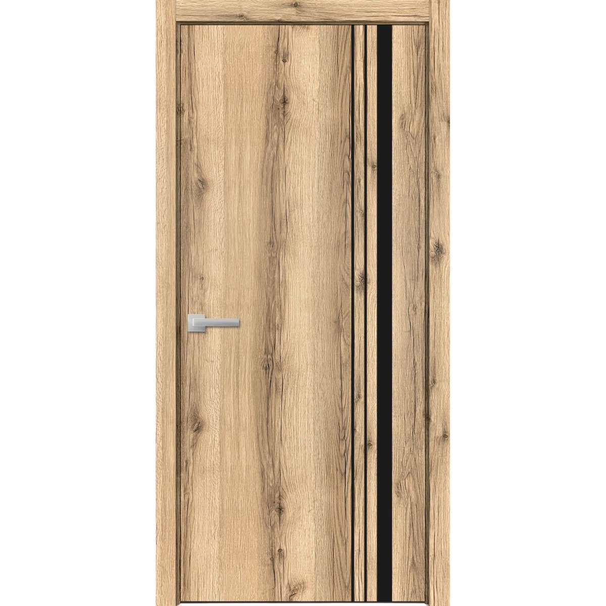 Modern Wood Interior Door with Hardware | Planum 0011 Concrete and Aluminum Strips | Single Panel Frame Trims | Bathroom Bedroom Sturdy Doors-18" x 96" Oak