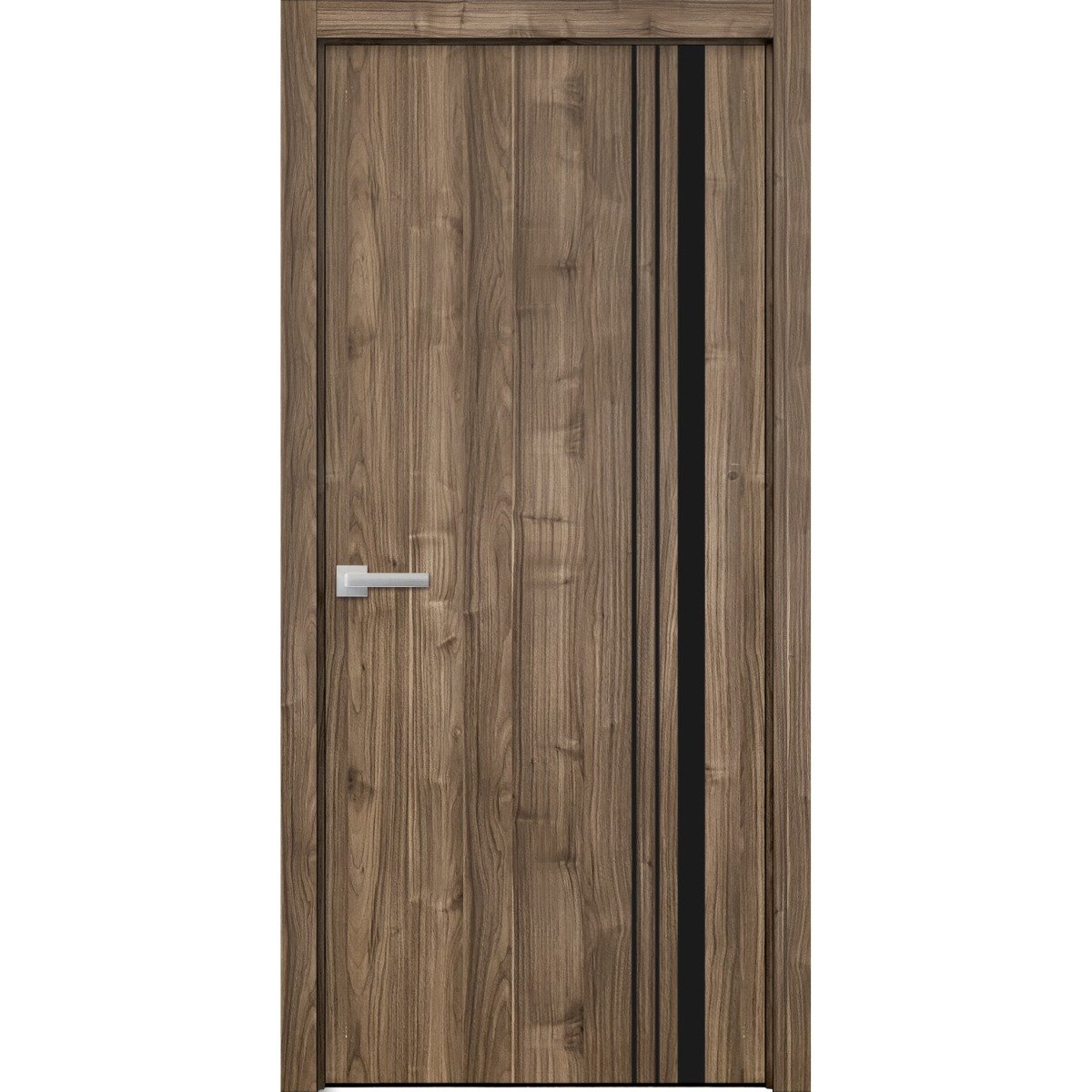 Modern Wood Interior Door with Hardware | Planum 0011 Concrete and Aluminum Strips | Single Panel Frame Trims | Bathroom Bedroom Sturdy Doors-18" x 96" Walnut