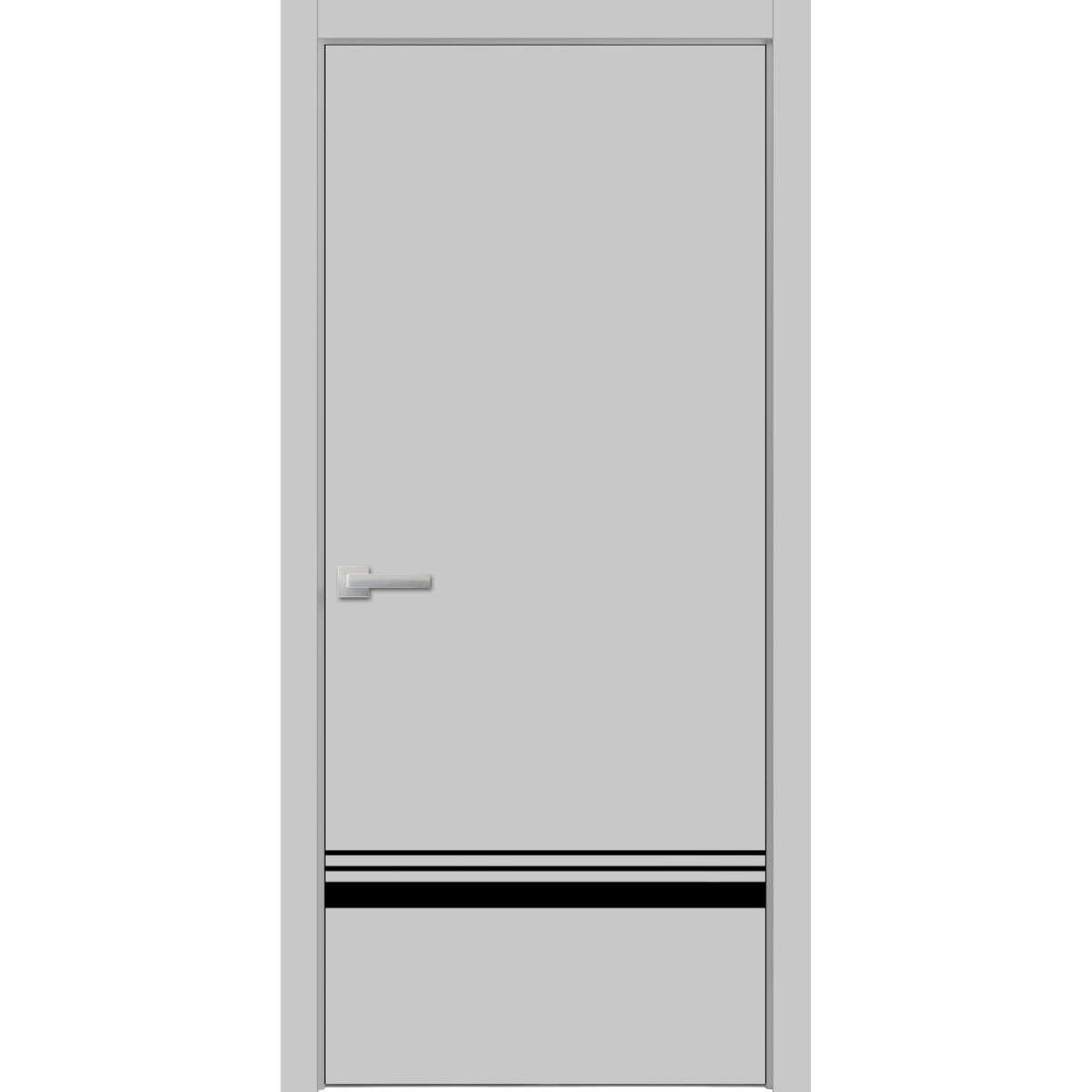 Modern Solid Interior Door with Handle | Planum 0012 White Silk and Aluminum Strips | Single Regural Panel Frame Trims | Bathroom Bedroom Sturdy Doors Matte Grey