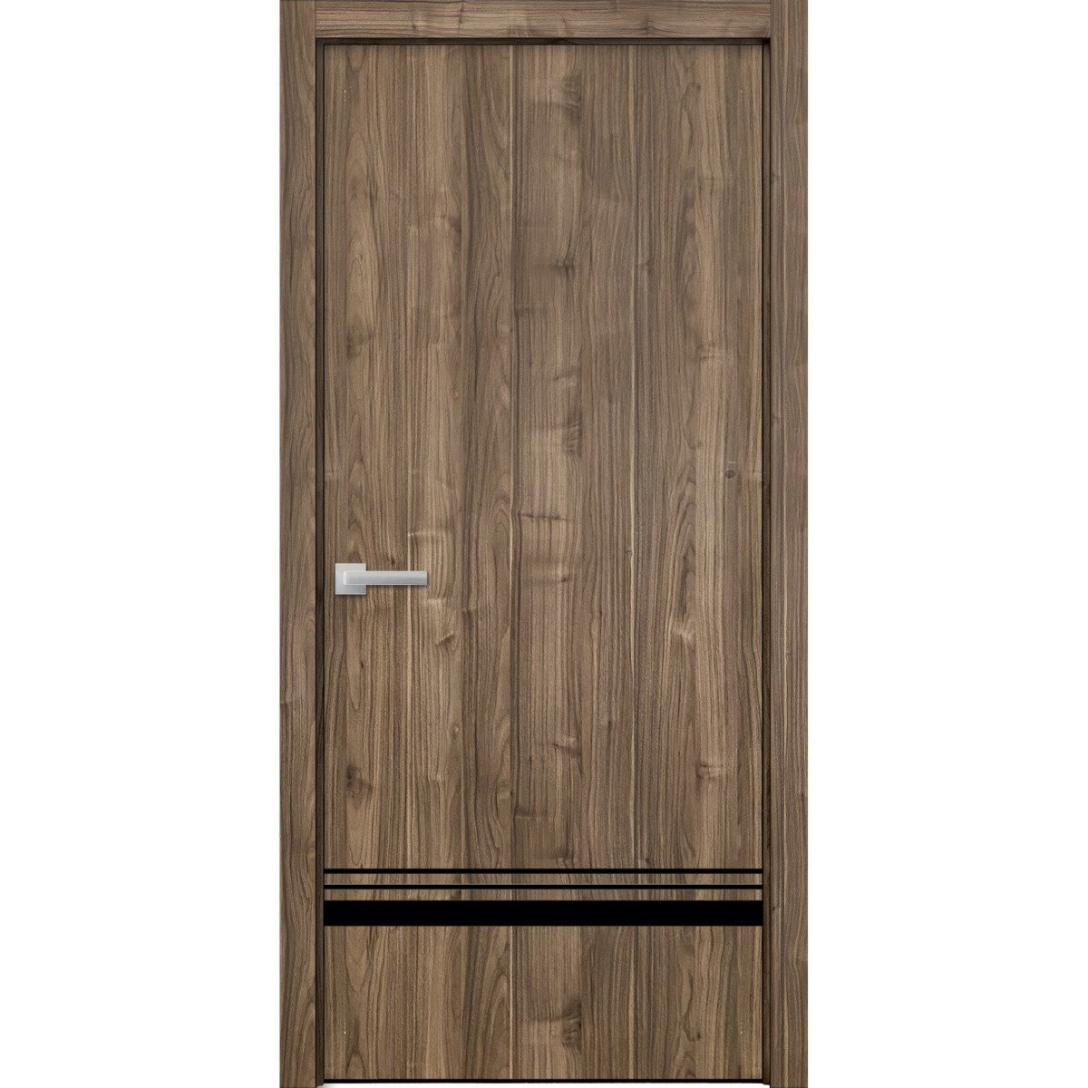 Modern Solid Interior Door with Handle | Planum 0012 White Silk and Aluminum Strips | Single Regural Panel Frame Trims | Bathroom Bedroom Sturdy Doors Walnut