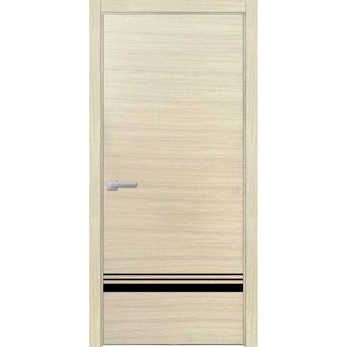 Modern Solid Interior Door with Handle | Planum 0012 White Silk and Aluminum Strips | Single Regural Panel Frame Trims | Bathroom Bedroom Sturdy Doors Natural Veneer