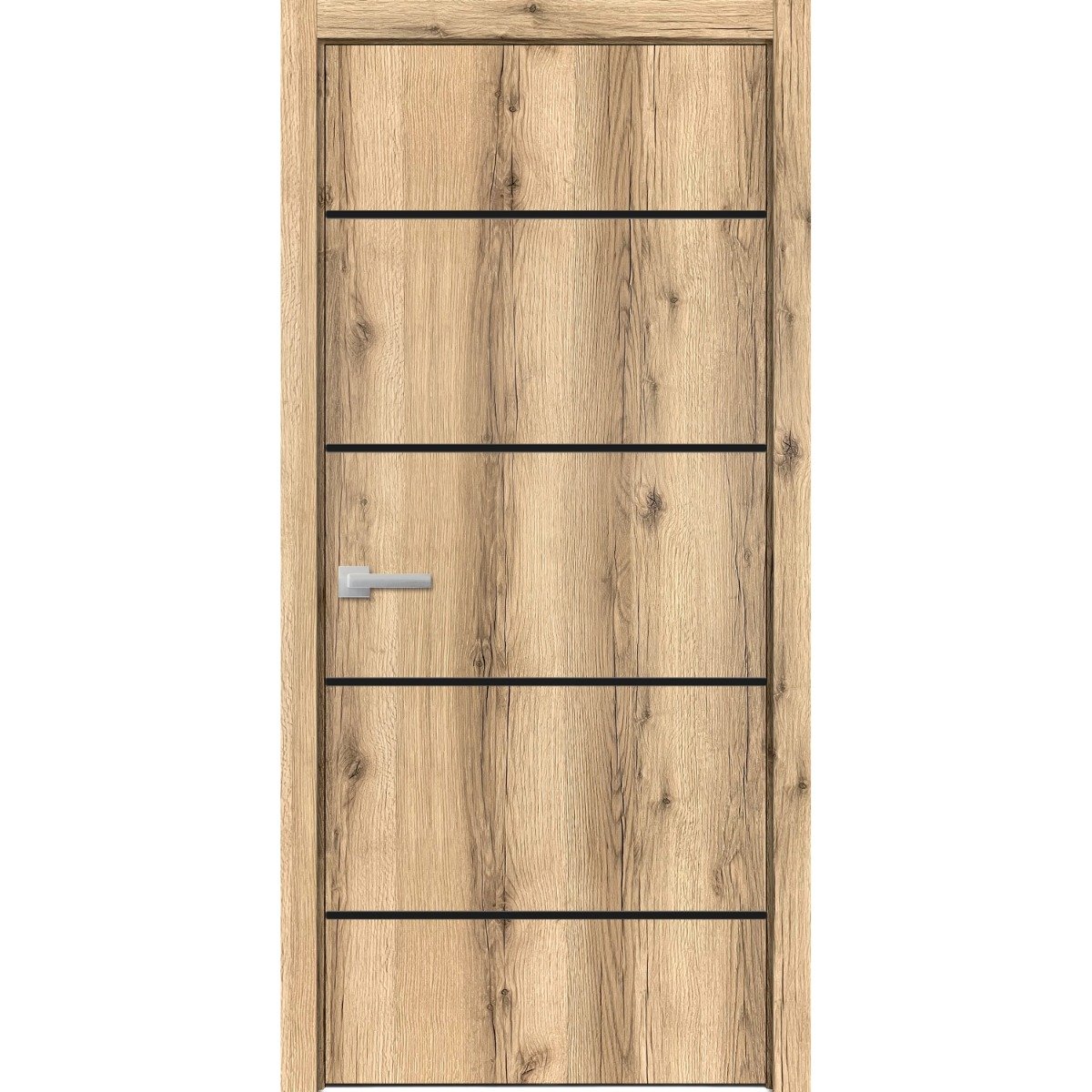 Modern Wood Interior Door with Hardware | Planum 0015 Oak and Aluminum Strips | Single Panel Frame Trims | Bathroom Bedroom Sturdy Doors-36" x 80" Oak
