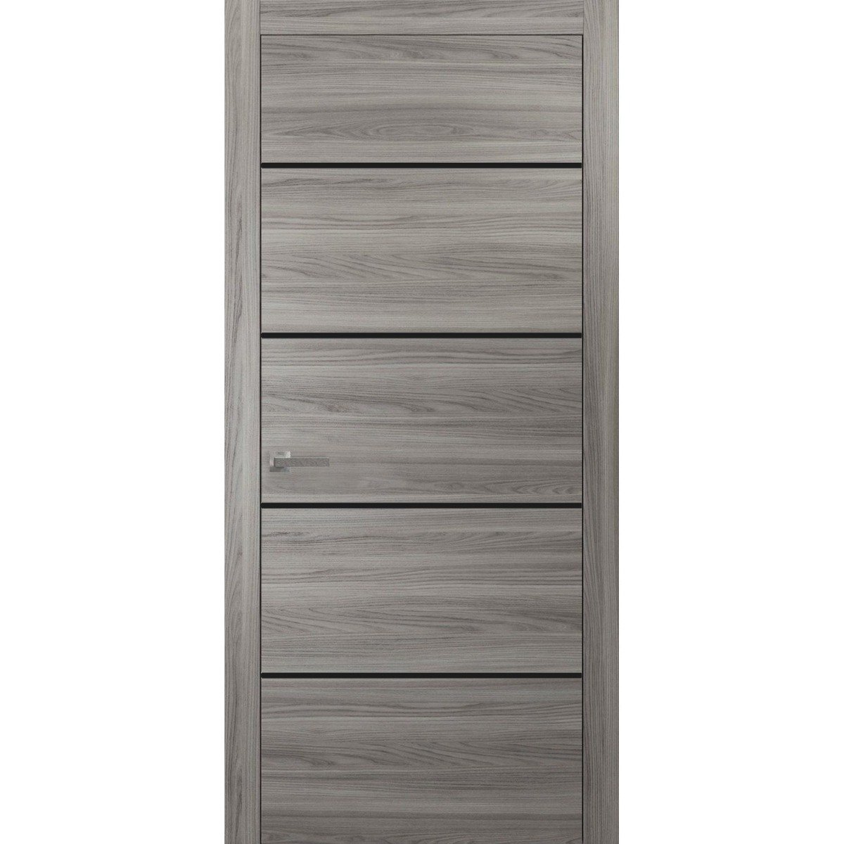 Modern Wood Interior Door with Hardware | Planum 0015 Oak and Aluminum Strips | Single Panel Frame Trims | Bathroom Bedroom Sturdy Doors-36" x 80" Ginger Ash
