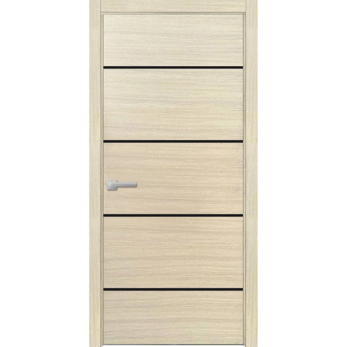Modern Wood Interior Door with Hardware | Planum 0015 Oak and Aluminum Strips | Single Panel Frame Trims | Bathroom Bedroom Sturdy Doors-36" x 80" Natural Veneer