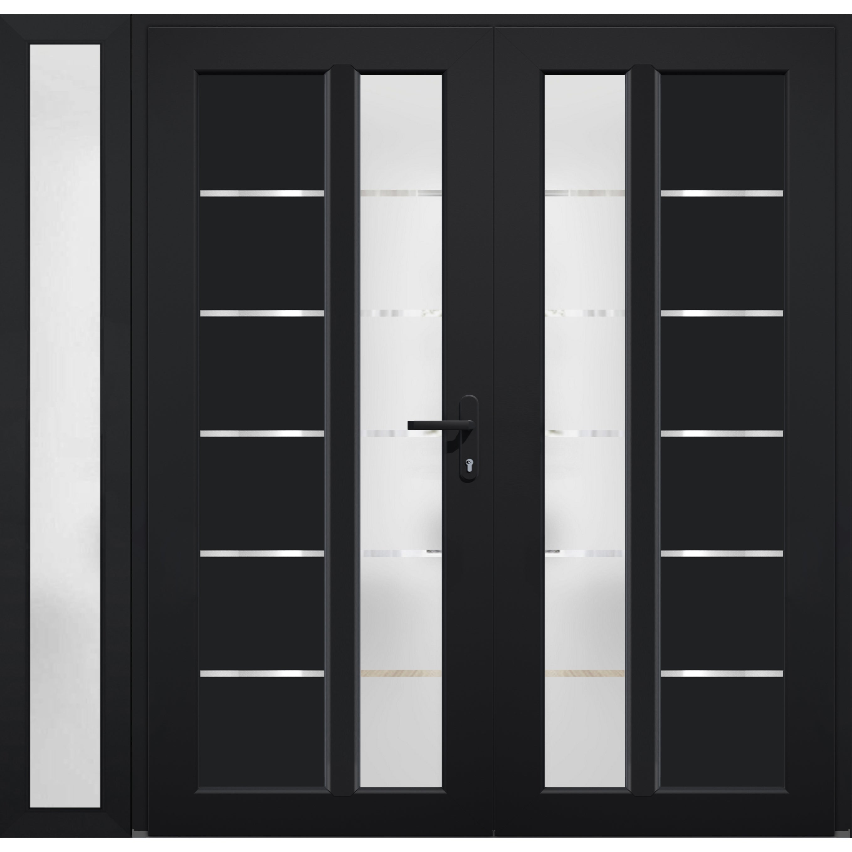 Front Exterior Prehung Metal-Plastic Double Doors / MANUX 8088 Antracite / Sidelite Exterior Window / Office Commercial and Residential Doors Entrance Patio Garage 84" x 80" Left-Hand Black Matte