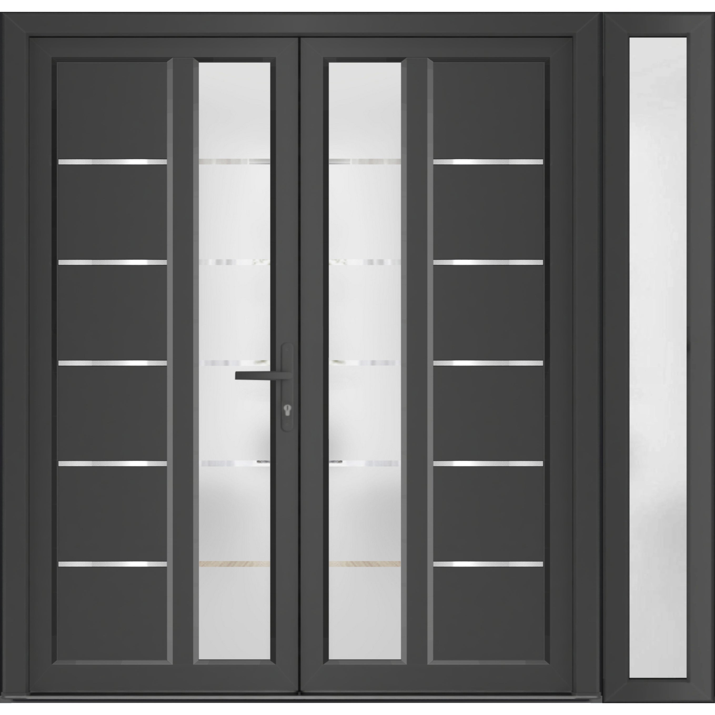 Front Exterior Prehung Metal-Plastic Double Doors / MANUX 8088 Antracite / Sidelite Exterior Window / Office Commercial and Residential Doors Entrance Patio Garage 84" x 80" Left-Hand Antracite