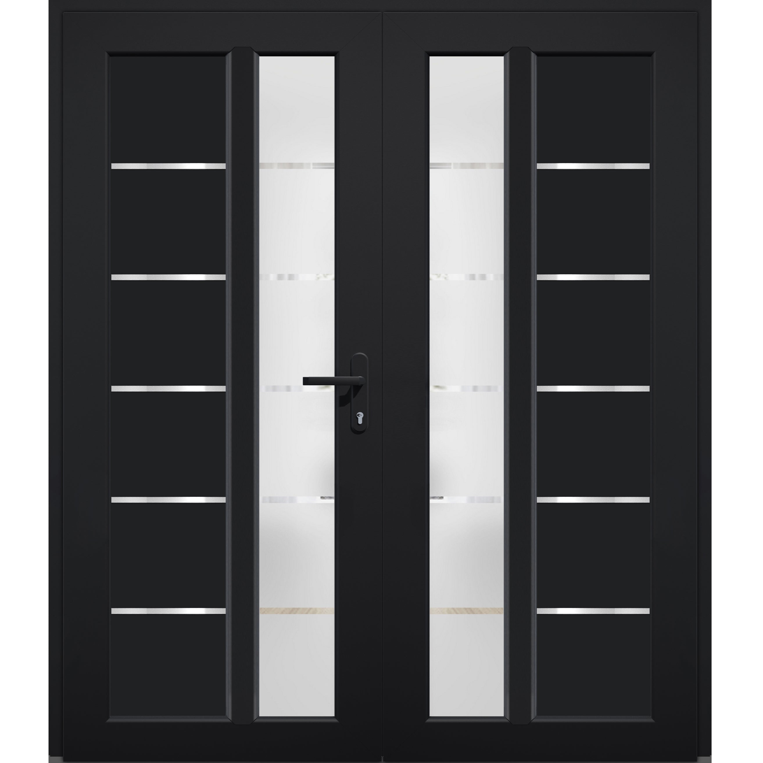 Front Exterior Prehung Metal-Plastic Double Doors / MANUX 8088 Walnut / Office Commercial and Residential Doors Entrance Patio Garage 72" x 80" Left-Hand Black Matte