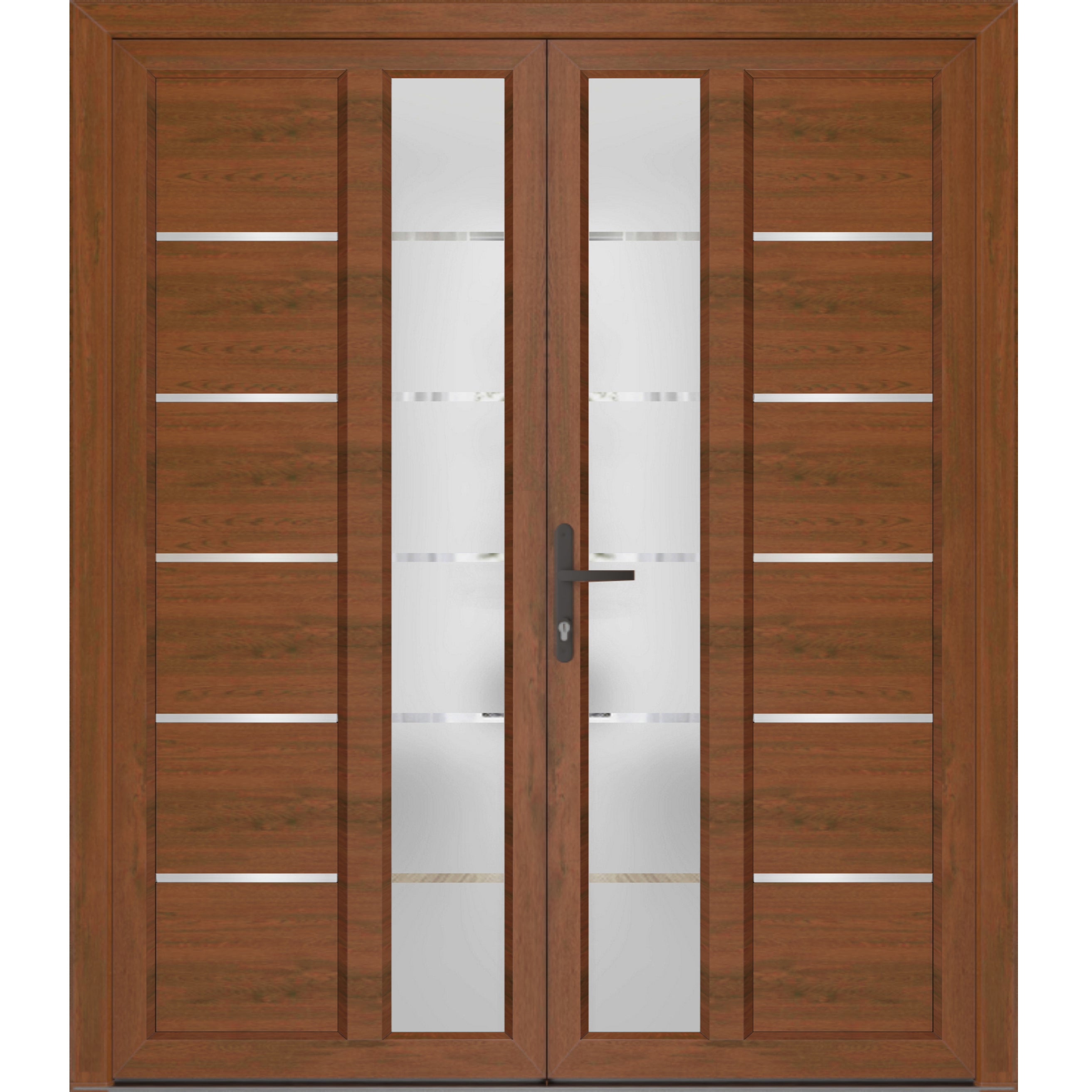 Front Exterior Prehung Metal-Plastic Double Doors / MANUX 8088 Antracite / Office Commercial and Residential Doors Entrance Patio Garage 72" x 80" Right-Hand Walnut
